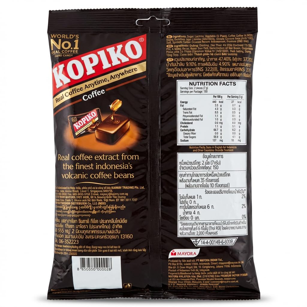 Kopiko Coffee Candy 1 kg (300 cukierków) - Cukierki kawowe - Duże opakowanie do dzielenia - Intensywny smak kawy - Słodycze halal