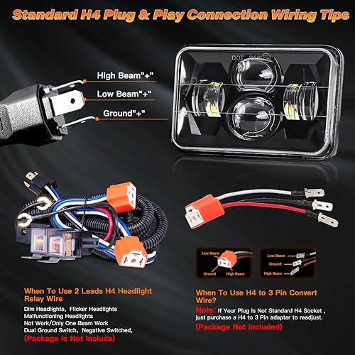 Miniatura 8 de BAOLICY Faro delantero LED 4x6 aprobado por puntos con luz blanca brillante 6000K HL rectángulo 4x6 para H4668 H4656 H6545 compatible con Chevrolet