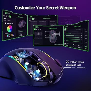 RisoPhy Kablosuz RGB oyun faresi, 2.4G/USB-C/Bluetooth fare, 8 programlanabilir tuşlu/10000DPI/7 RGB aydınlatma, PC/Mac oyuncular için kablosuz ergonomik fare