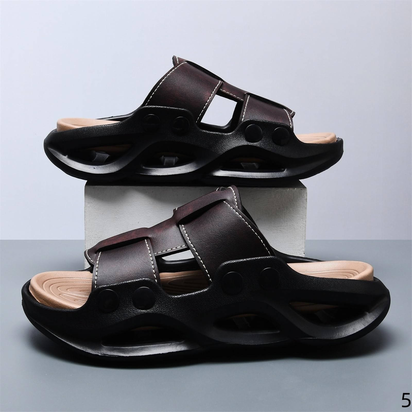 Claquette Hommes Sandales Masculines De Plage pour Pantoufles À Semelle Épaisse D'été Eva Extérieures Non Glissantes-brun-40-41