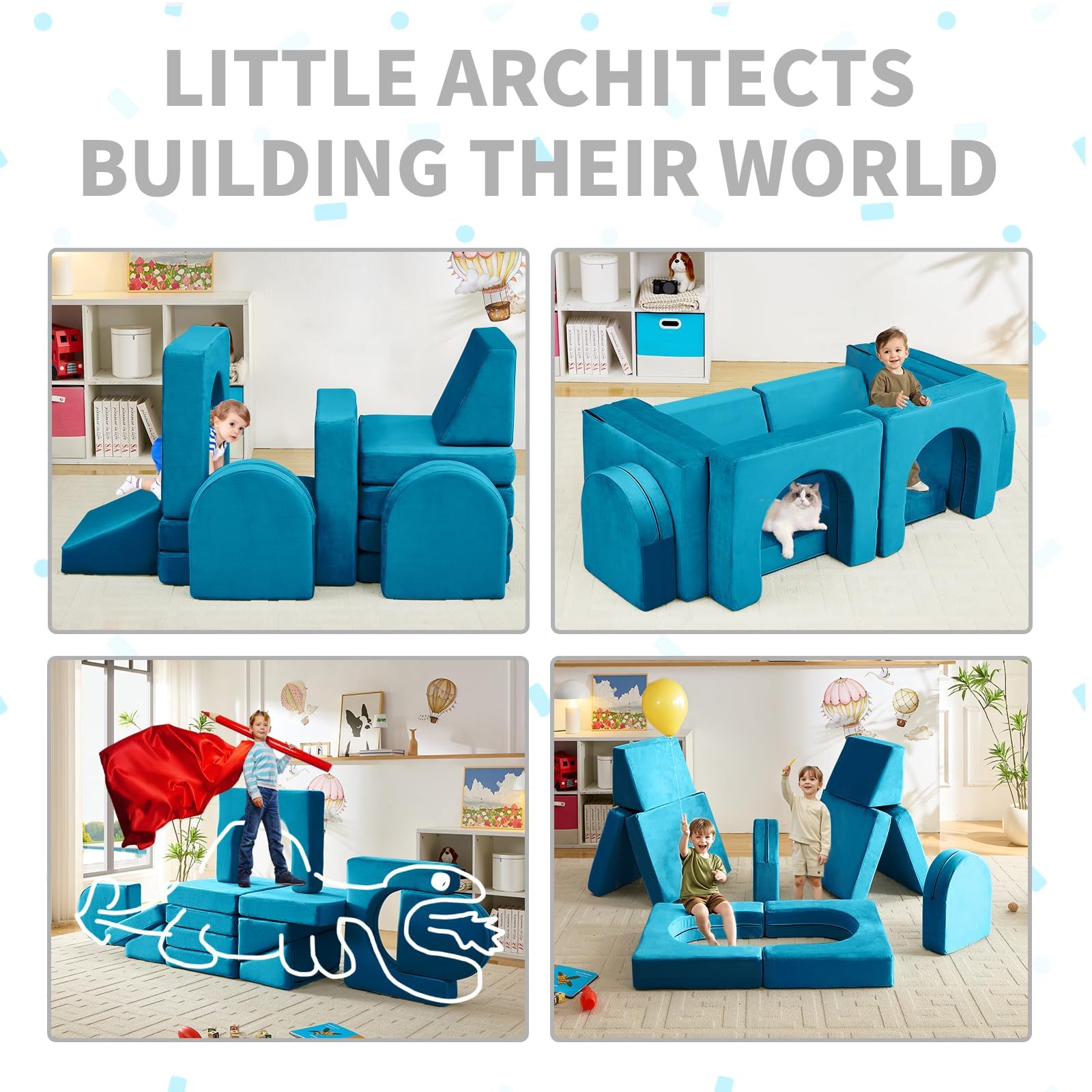 Spielsofa für Kinder 13-teilig, Modulares Kindersofa für Spielzimmer, 13-in-1 Multifunktionssofa zum Spielen, Kreativsein und Schlafen, Indoor-Kindercouch für Jungen und Mädchen