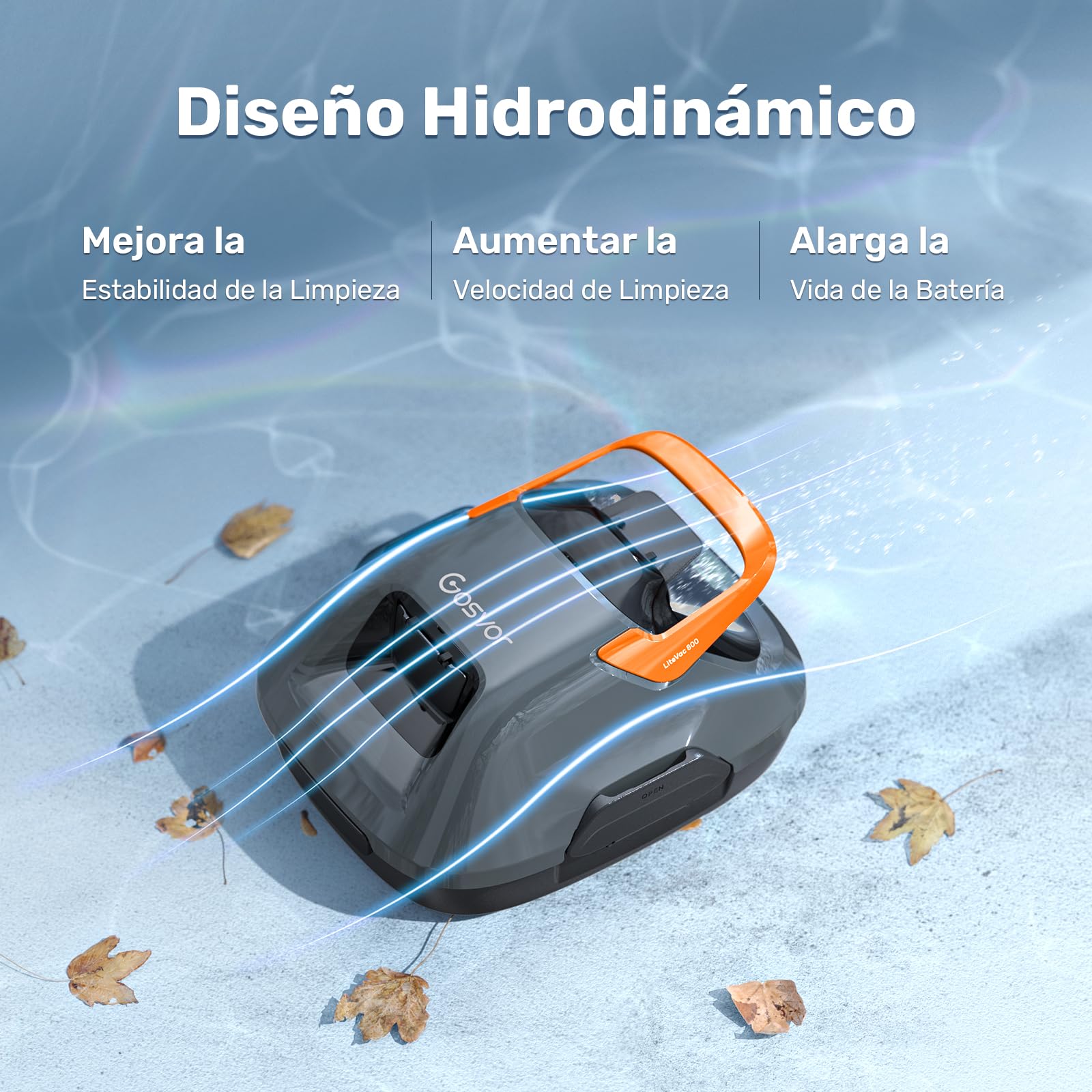 Gosvor (Nuovo 2026) Robot limpiafondos Piscina Sin Cables - Autonomía 90 Min, Autoestacionamiento,para Piscinas hasta 80m², Filtro 180 Micras, Limpiafondos Automático Inalámbrico,Gris-Naranja