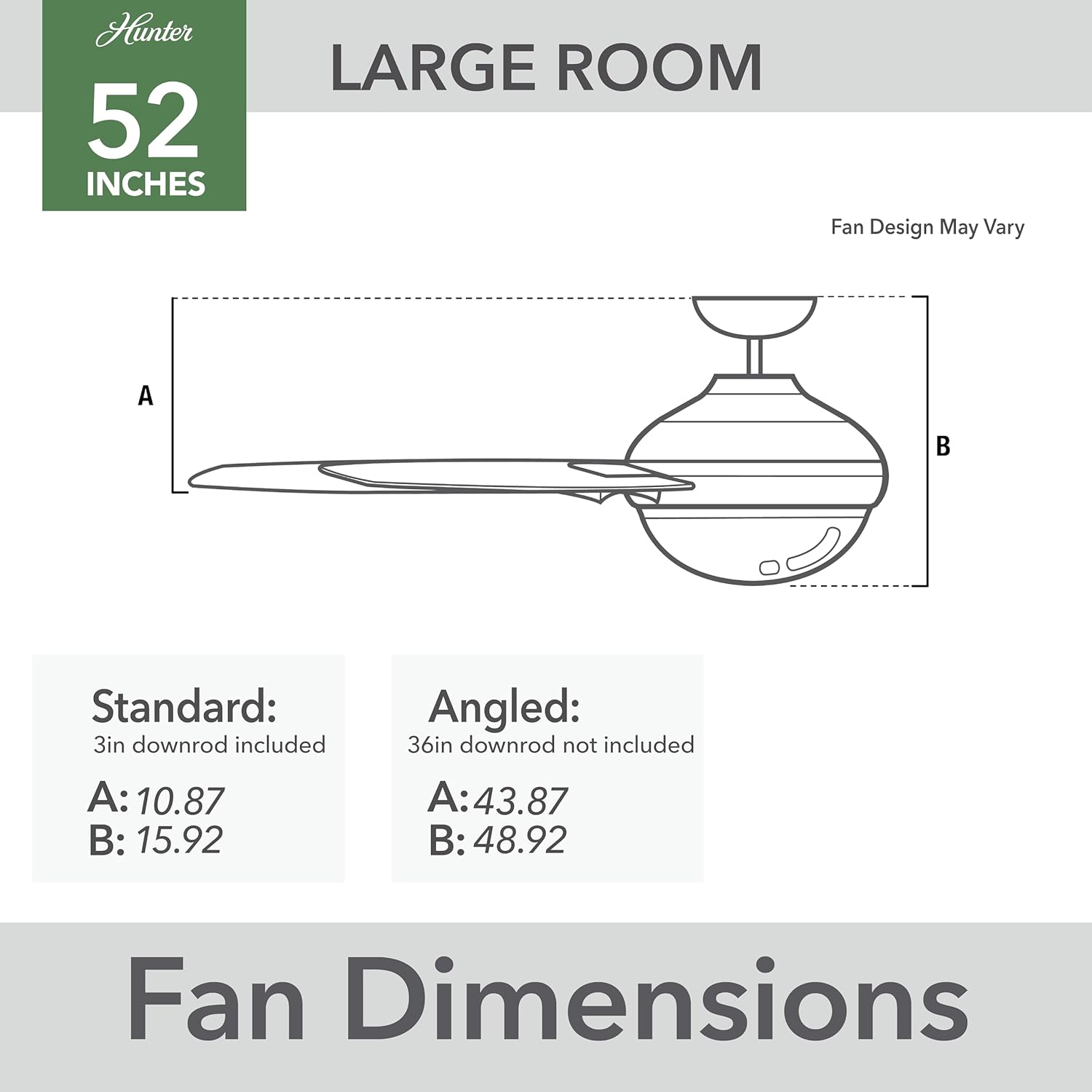 Hunter Fan 52 inch Casual Dove Grey Indoor Ceiling Fan with LED Light Kit and Remote Control for Living Room, Bedroom, Farmhouse, Kitchen (Renewed)