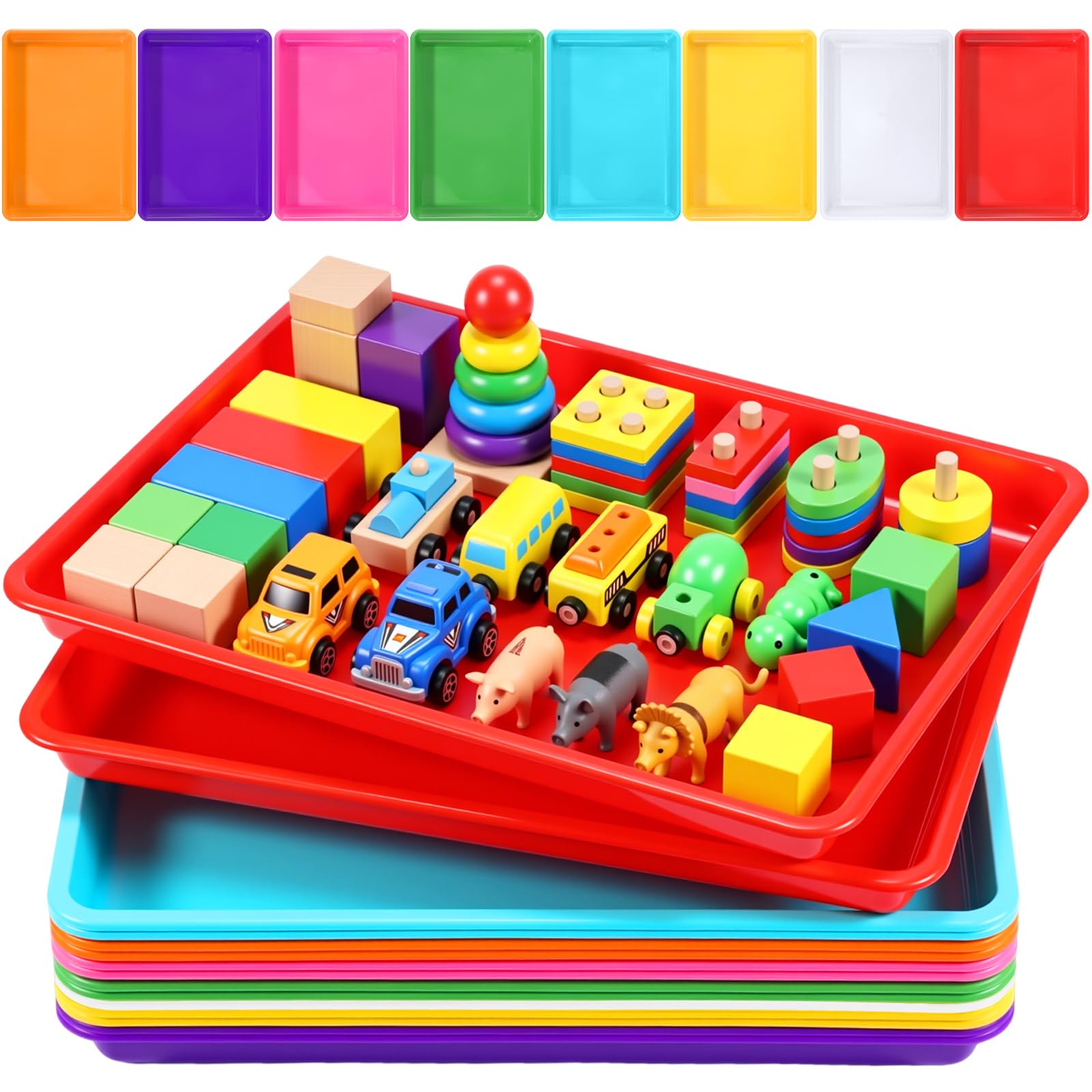 Maitys Flache Kunststoff-Tabletts, 40 x 30 cm, sensorische Aufbewahrung, Papierablage, stapelbar, Klassenzimmer, für Büro, Zuhause, Organizer, Bastelbedarf, 15 Stück (lebendige Farben)