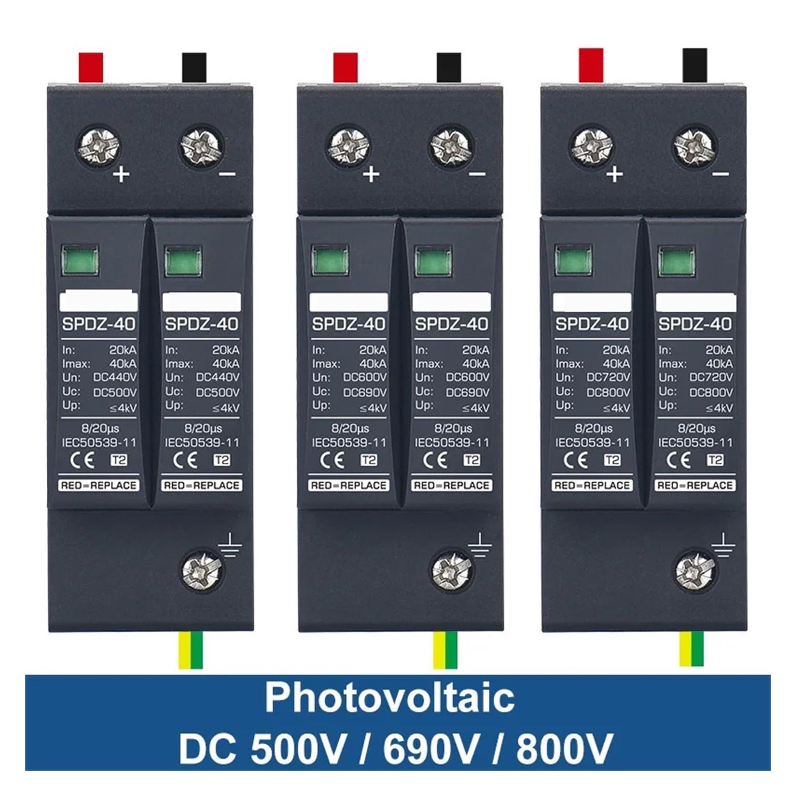 Odgromnik fotowoltaiczny DC 2P/3P, 1 sztuka, DC12V 24 V 48 V 500V 690V 800V 1000V 20KA ~ 40 KA, ochrona Di Protection (DC1000V, 2P 20-40 KA)