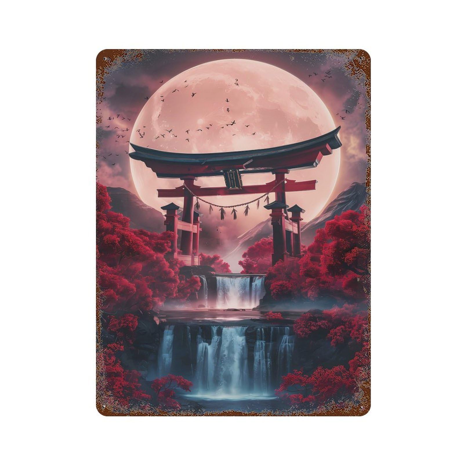 Japanese Gate 1 Vintage Metal Tin Sign 15.7"x11.8", Farmhouse Wall Decor for Living Room, Hallway And Home Decor