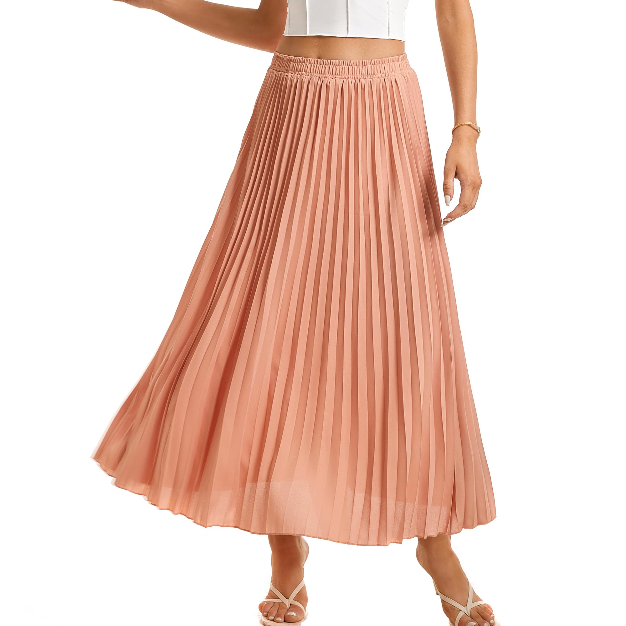Jupe longue plissée élastique taille haute pour femme - Style bohème