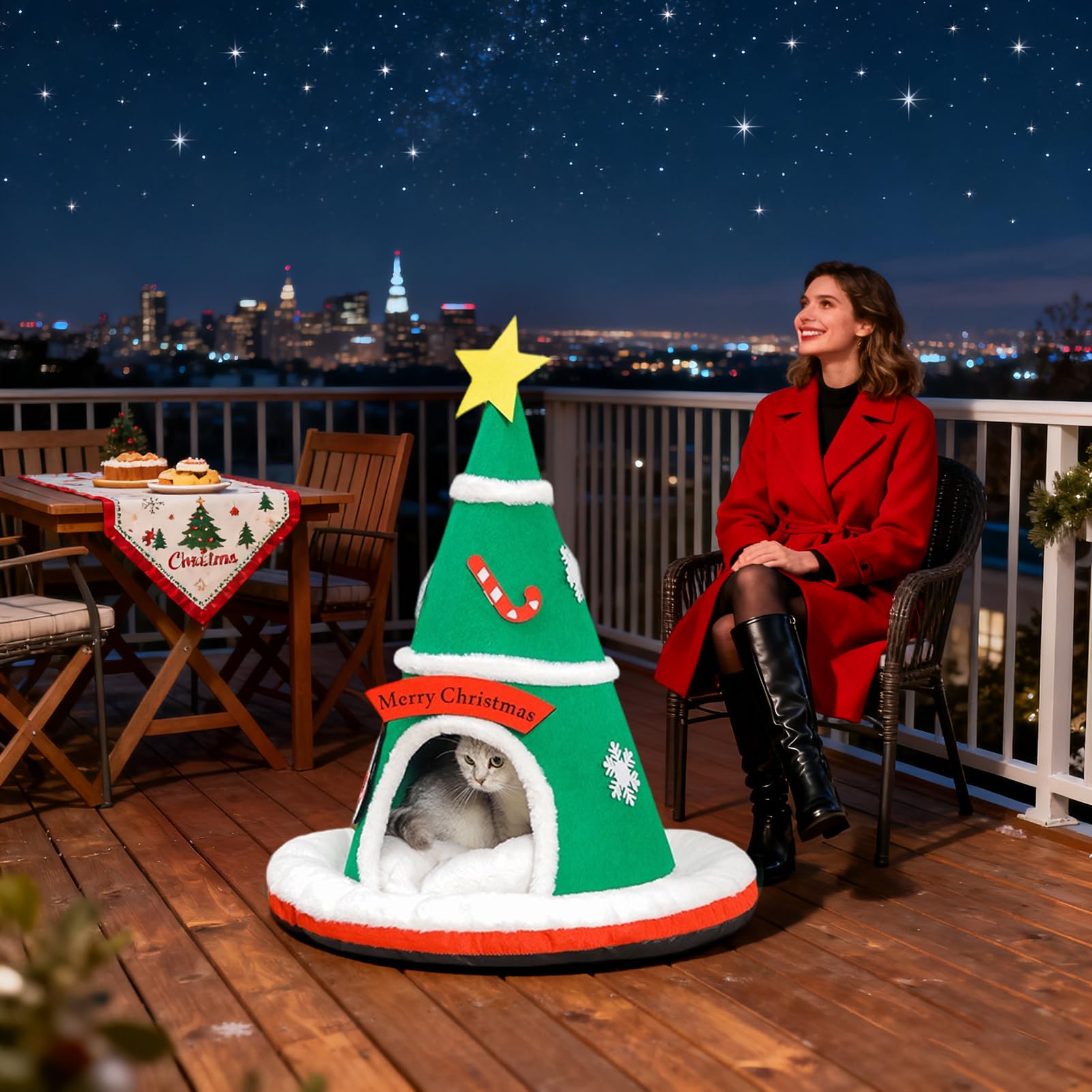 Generico Cuccia Gatti Chiusa Albero di Natale Caldo con Cuscino Amovibile | Grande Cuccia Per Gatti E Cuccioli Per Cani Piccoli Interno Decorazione Casa Camera Soggiorno Inverno Appartamento