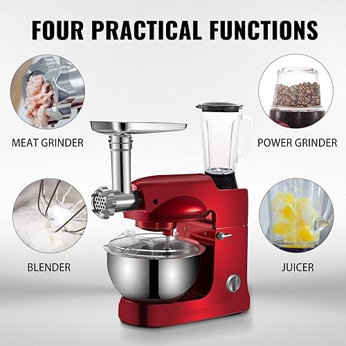 Miniatura 2 de VEVOR Batidora de pie mezcladora eléctrica multifuncional 4 en 1 de 1000 W mezcladora de jugo de 6 velocidades con cuenco de acero inoxidable de 53