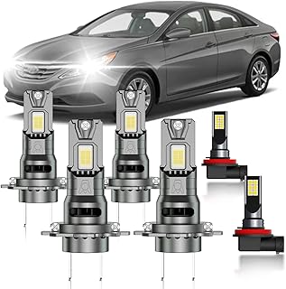 HUOKEDS for Hyundai Sonata 2011-2014 Fog Lights Bulbs Combo, 4pcs Super Bright White Dual Beam and Fog Lights Blubs Package, 1:1 Size as Stock Bulbs, Plug and Play