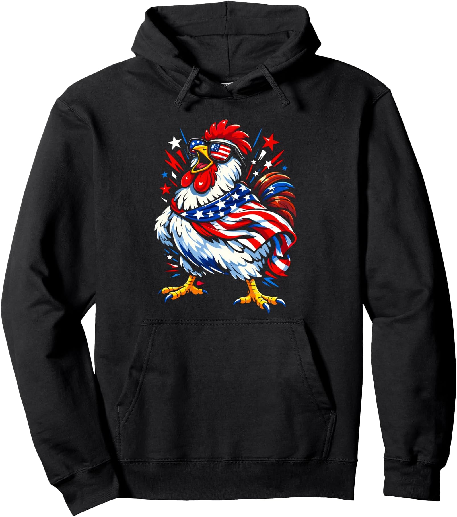 Funny Patriotic 4th of July Chicken Americana USA Flag Pullover Hoodie