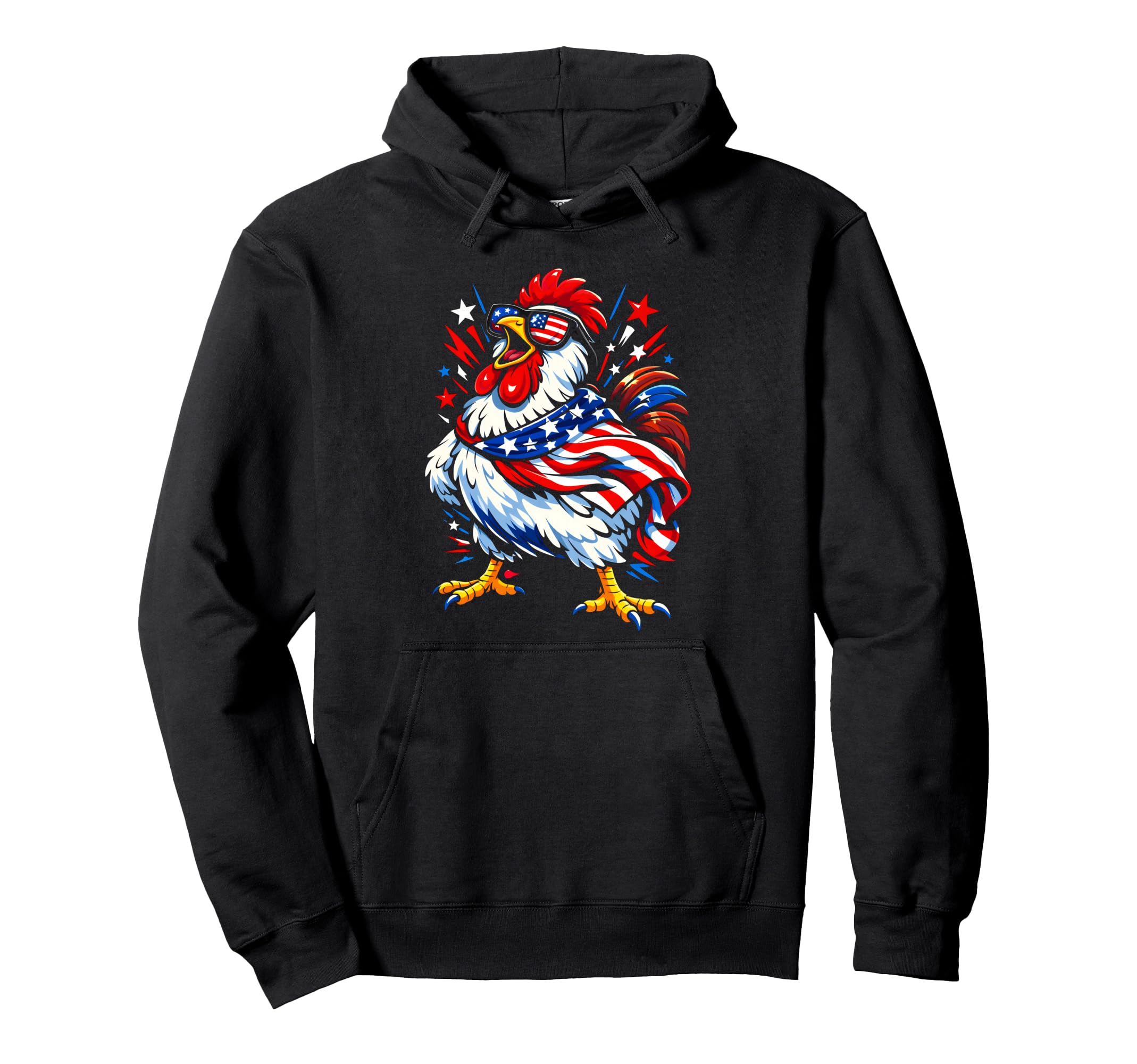 Funny Patriotic 4th of July Chicken Americana USA Flag Pullover Hoodie