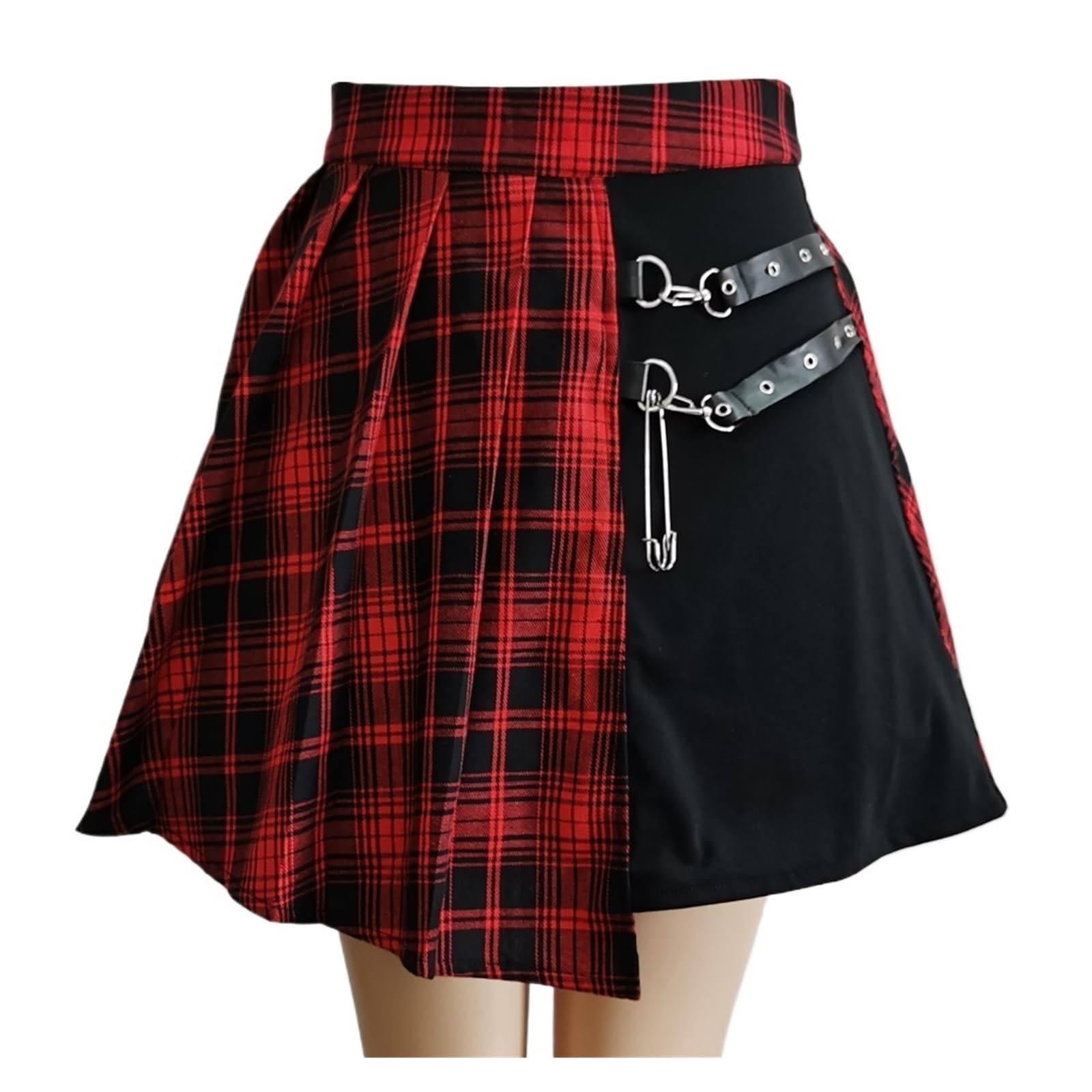 Lxhzsy Red Goth Skirt Punk Irregular Mini Pleated Skater Skirt Asymmetric Cutout High Waisp Clubwear(,4Xl)