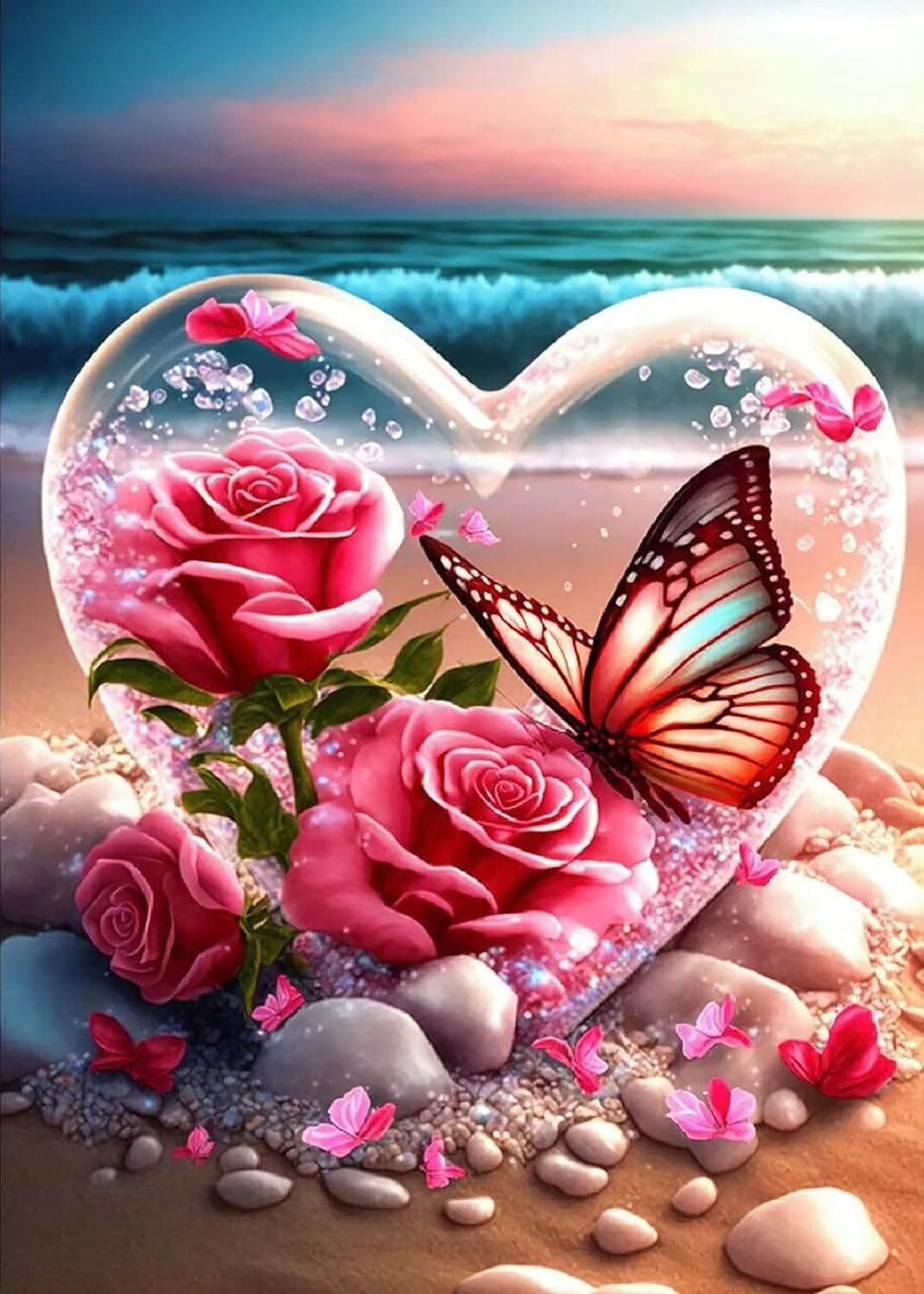 SOTYIOO Diamond Painting Kits for Adults.Butterfly and Flowers Diamond Art Full Drill Round Gem Art 5D Diamond Dots Suitable Home Wall Decor 12x16inch