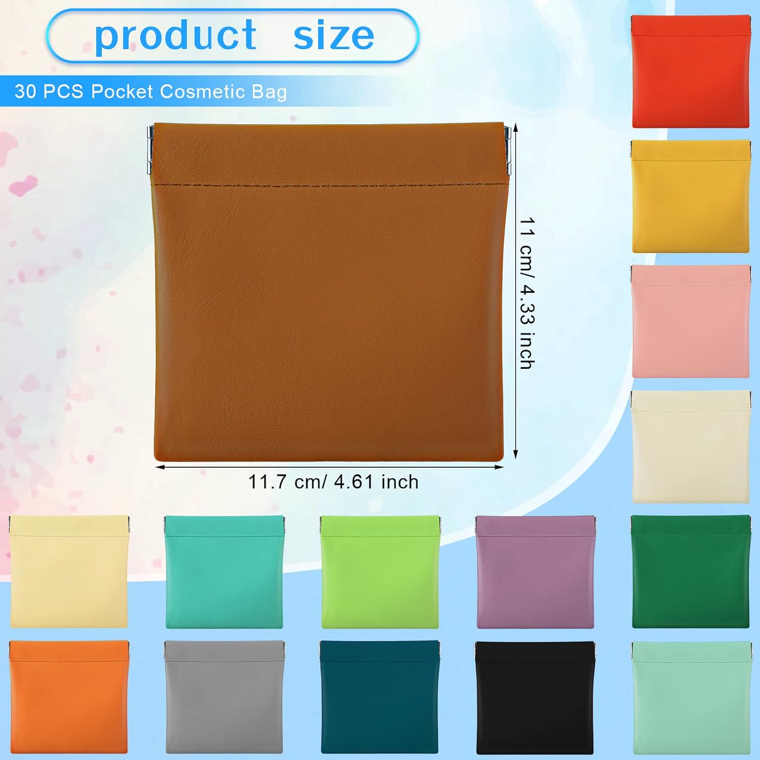 Hoolerry 30 Pcs Small Makeup Bag Portable Mini Women's Leather Pouches Self Closing Coin Purse Bulk Waterproof Lambskin Cosmetic Bag for Travel Lipstick Cosmetic Headphones Jewelry