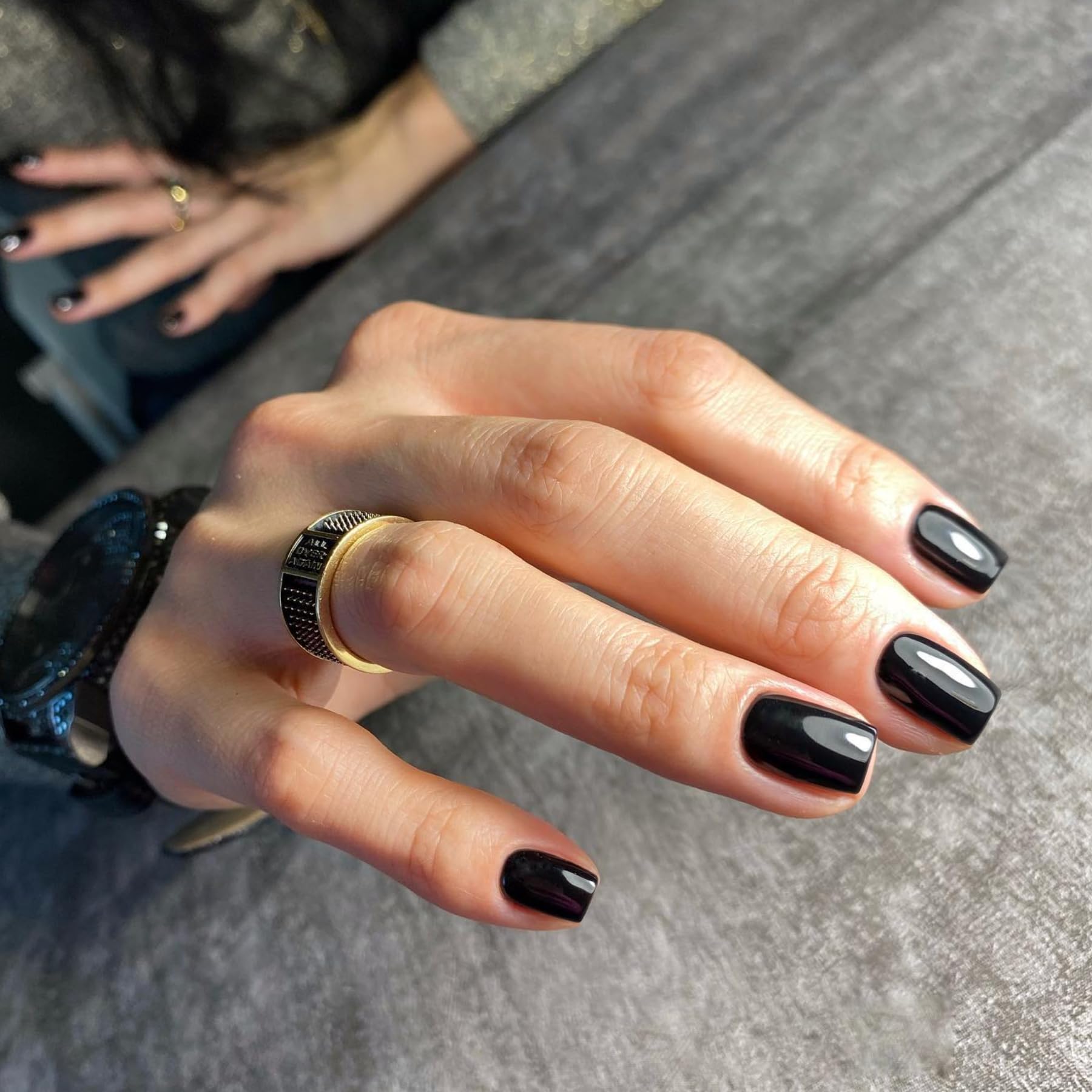 SXVME Black Press on Nails Short Square Acrylic Short False Nails Coffin Natural Acrylic Fake Nails Set Elegant Solid Color Full Cover Glossy Gel Stick on Nail for Women Fall Winter 24 Pcs - Image 2