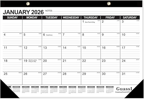 GuassLee Calendario de escritorio 2026-2027  Calendario de escritorio de 17 x 11.5 pulgadas, 18 meses, desde enero de 2026 hasta junio de 2027 con