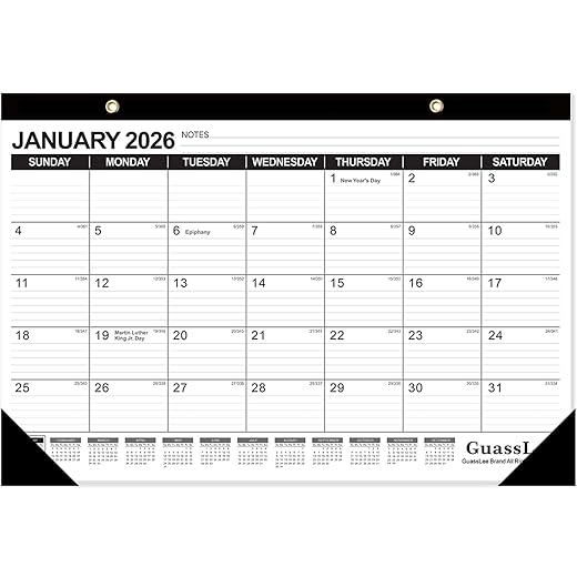 GuassLee Desk Calendar 2026-2027 - 17" × 11.5" Desktop Calendar 18 Months Runs from Jan. 2026 to Jun. 2027 with Julian Date for Home School Office Desk Top Organizing