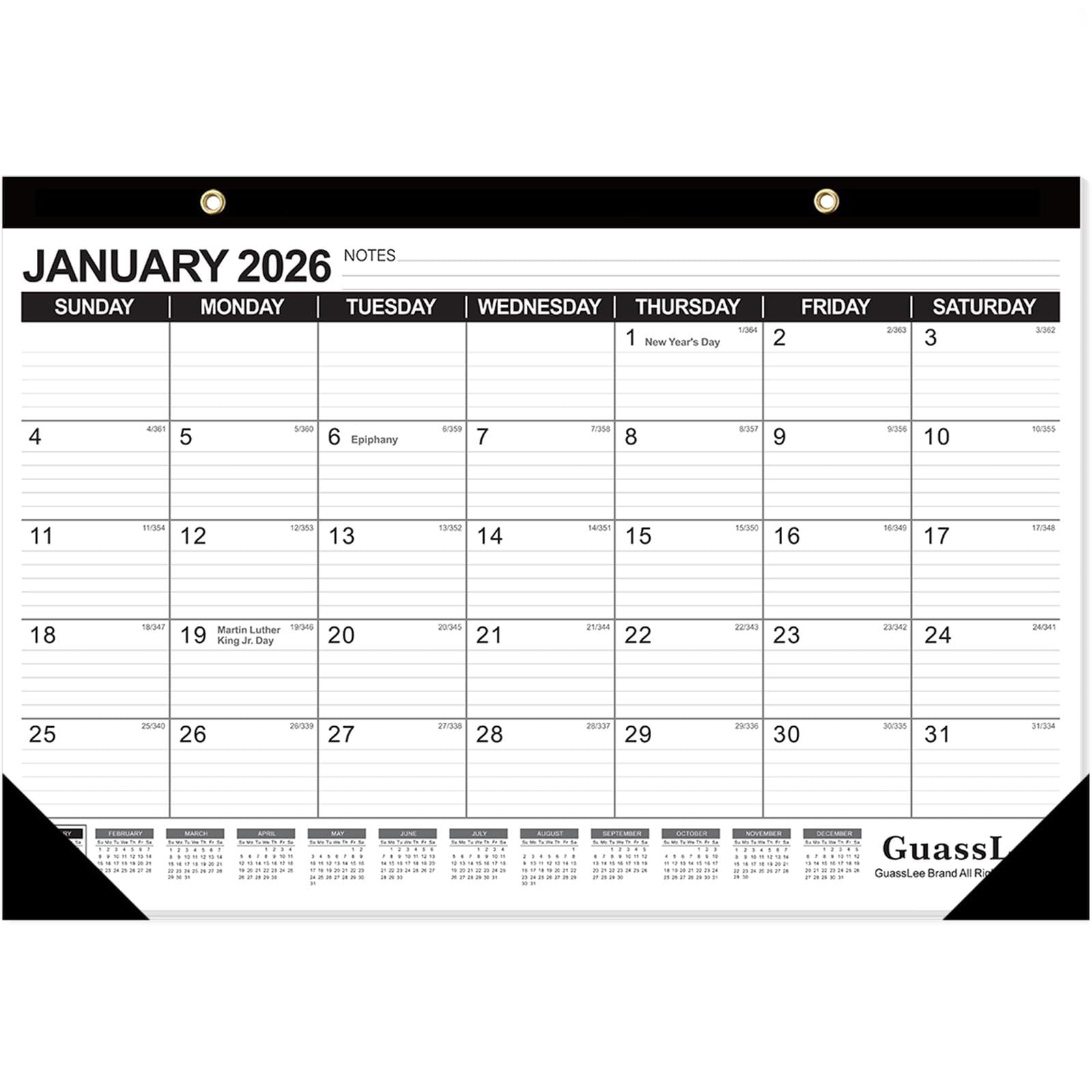 GuassLee Desk Calendar 2026-2027 - 17" × 11.5" Desktop Calendar 18 Months Runs from Jan. 2026 to Jun. 2027 with Julian Date for Home School Office Desk Top Organizing
