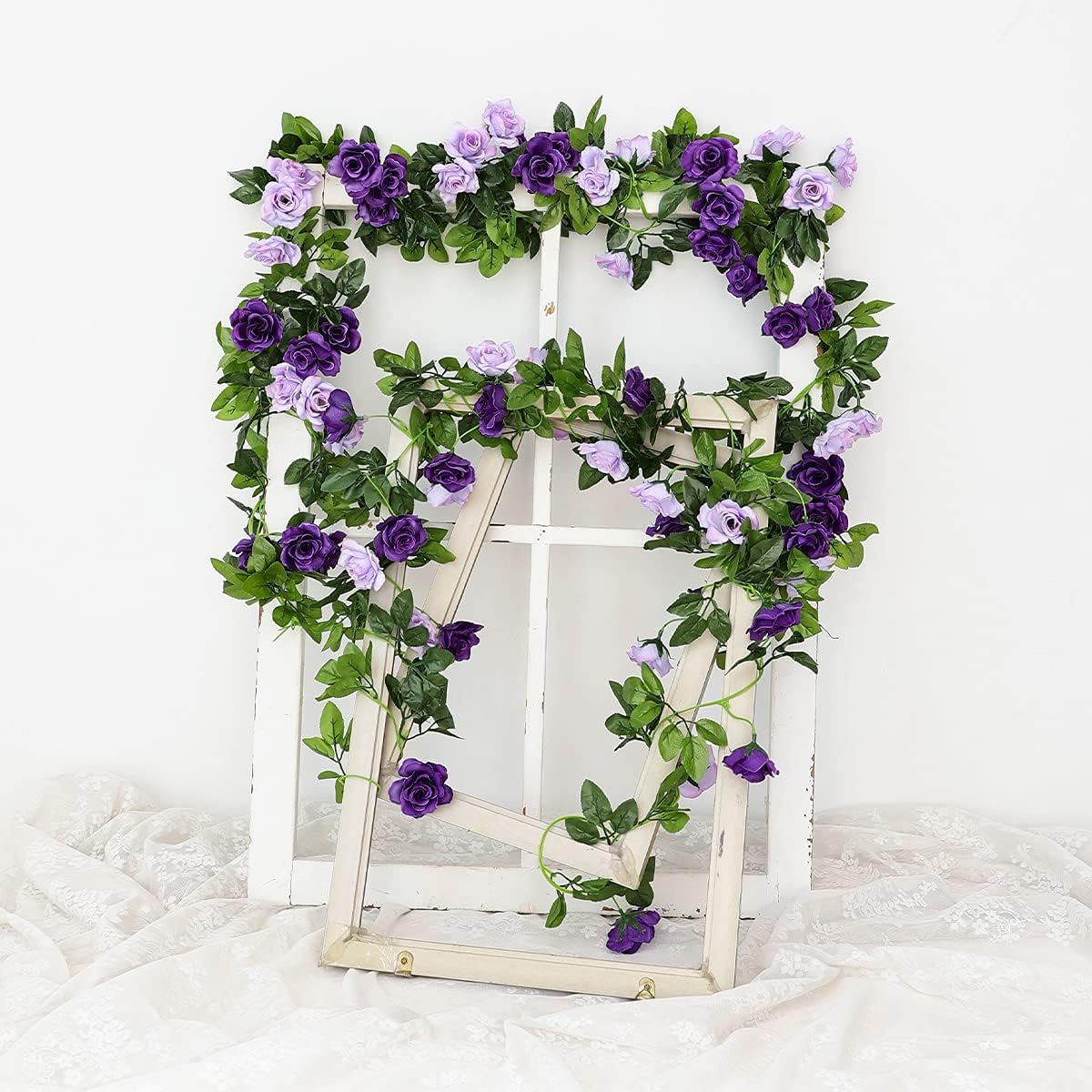 Veryhome 3PCS 23.7FT Artificial Purple Rose Flower Garland, Silk Hanging Floral Garland, Decorative Flower Vines for Room Decor Wedding Arch Flowers for Ceremony (Purple) - Image 9