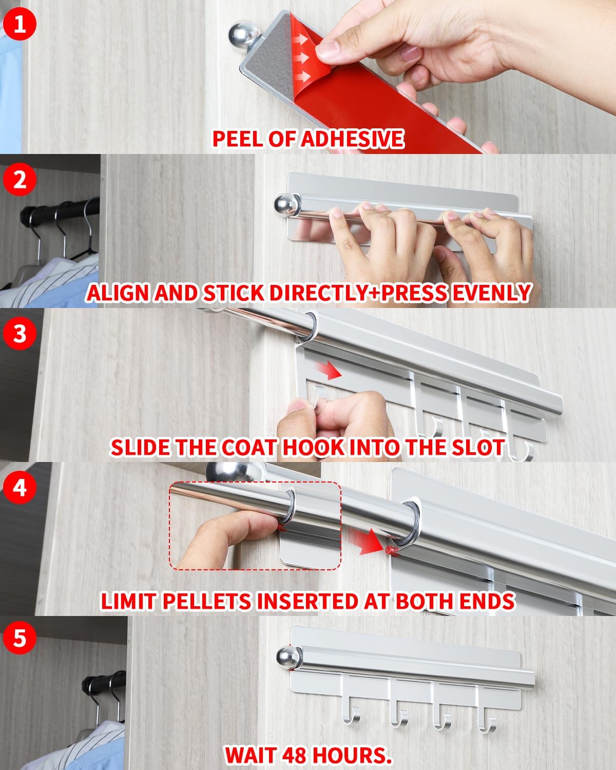 BaiNong Adhesive Valet Rods for Closets Silvery Closet Valet Rod with Hooks 12 inch valet rod for closet pull out Valet Rods for Closet Storage and Organization Storage Clothes Hanger