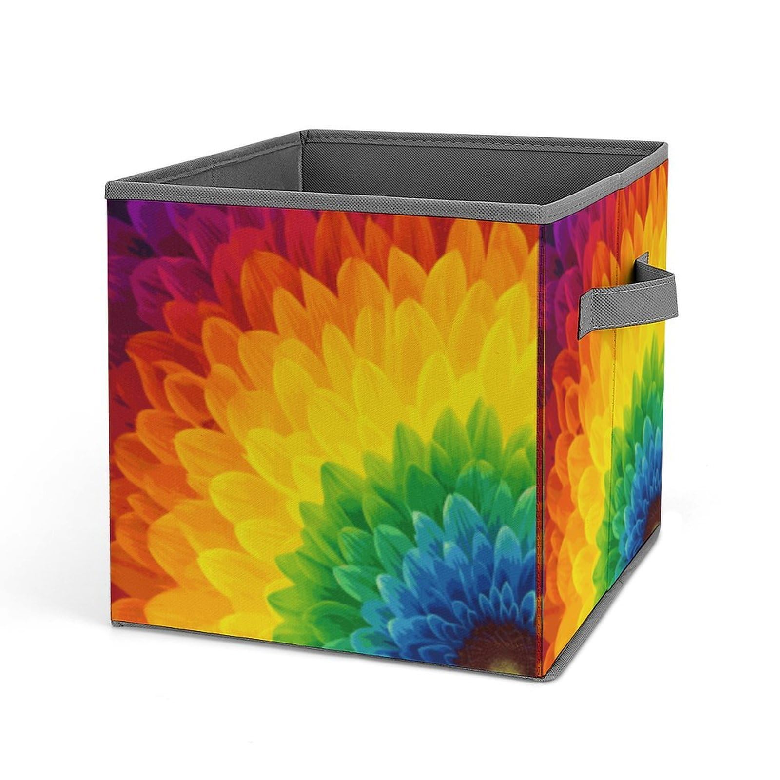 JTREHY Sunflower Rainbow Storage Bins Sturdy Large Capacity Folding Sorting Boxes Convenient Stable Storage Box Collapsible Fabric Storages Cubes Organizer with Handles