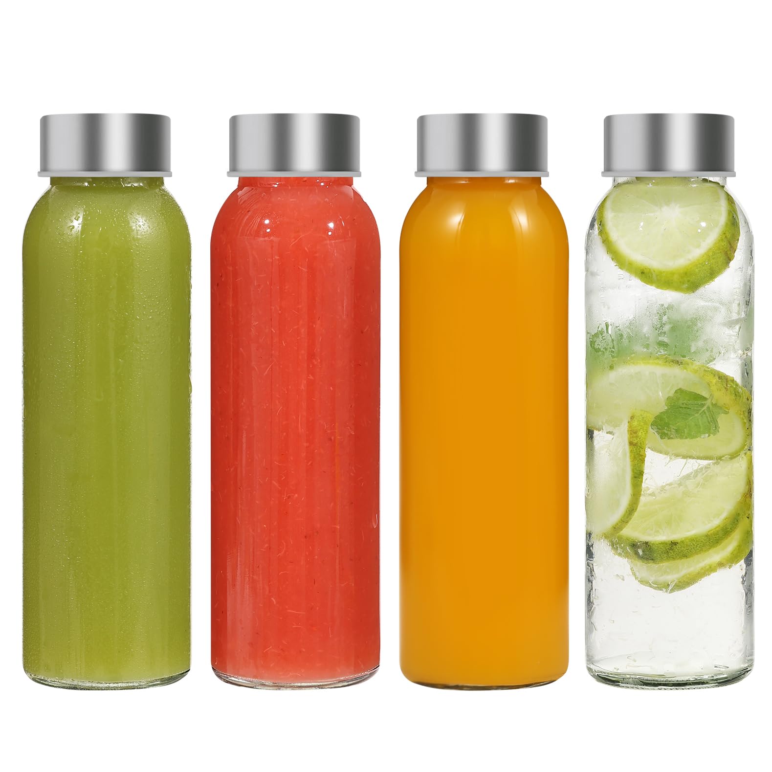 LIMILI Glass Bottles with Lids, Water Bottles with Stainless Steel Lids