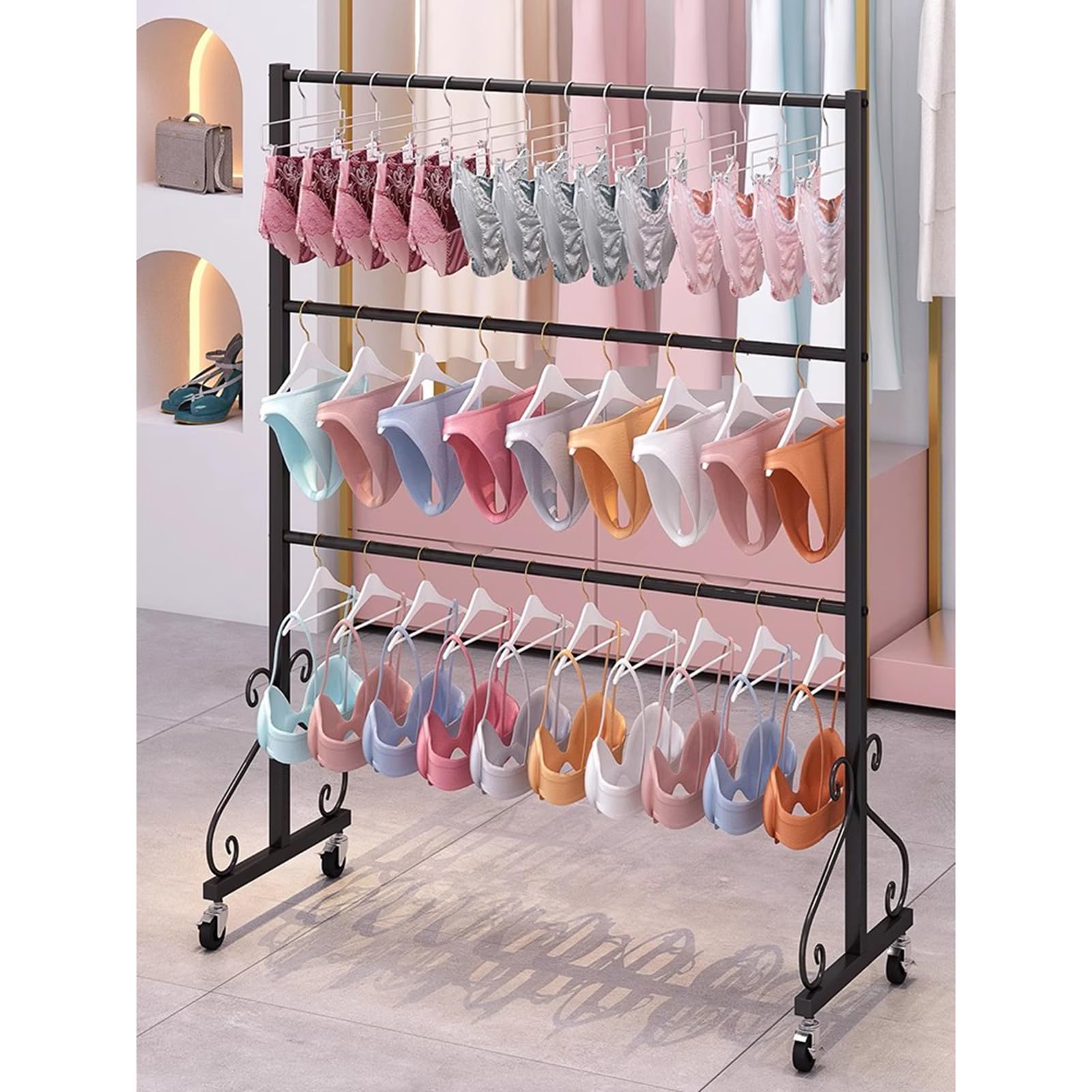 CENAP Underwear Display Stand with Wheels, Floor Bra Shelf Men's Shorts Display Rack, Clothing Display Stand for Shopping Mall Underwear Shop