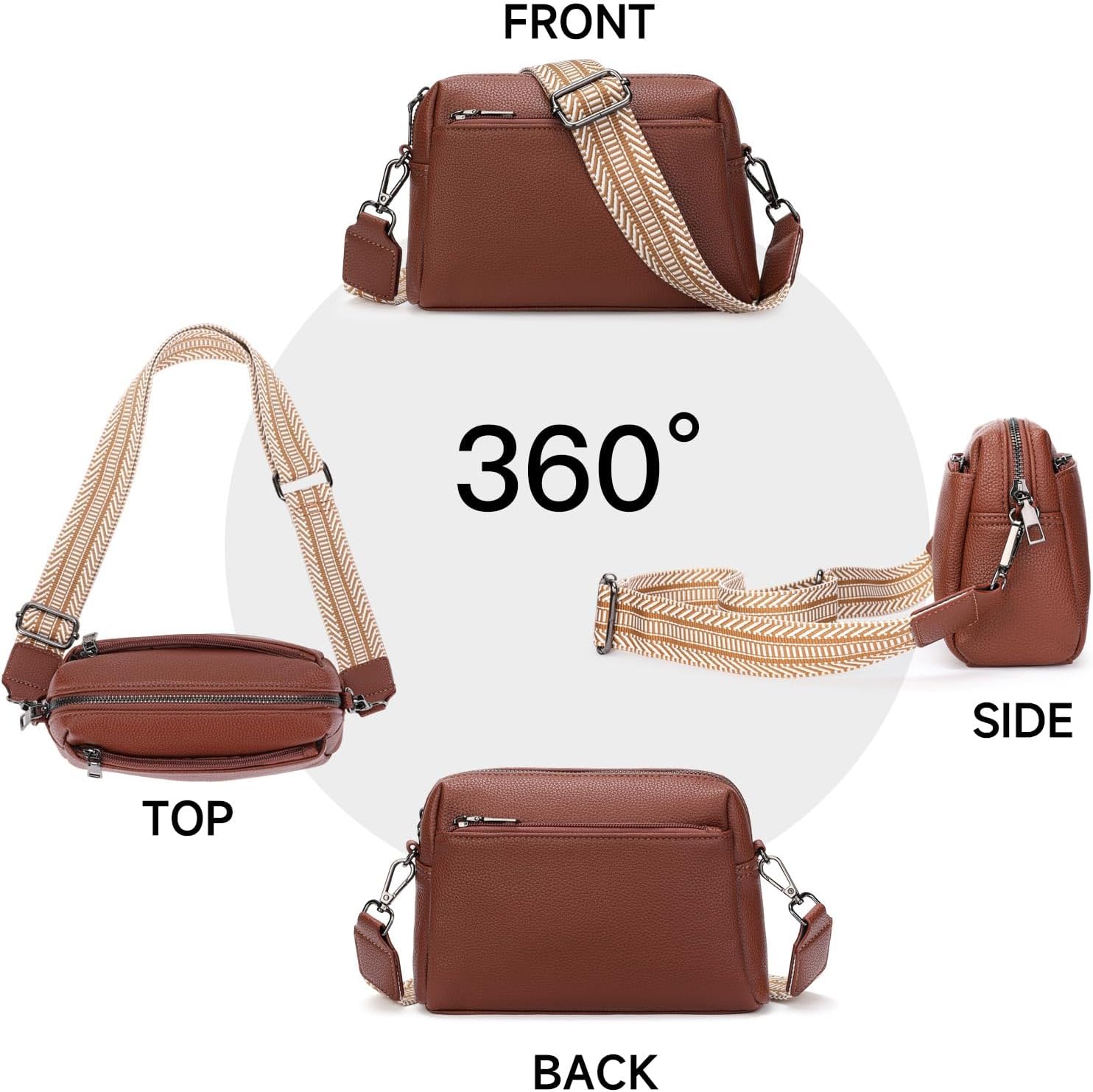 FALAN MULE Small Crossbody Bags for Women Pu Leather Triple Zip Cell Phone Handbag with Adjustable Shoulder Strap - Image 6