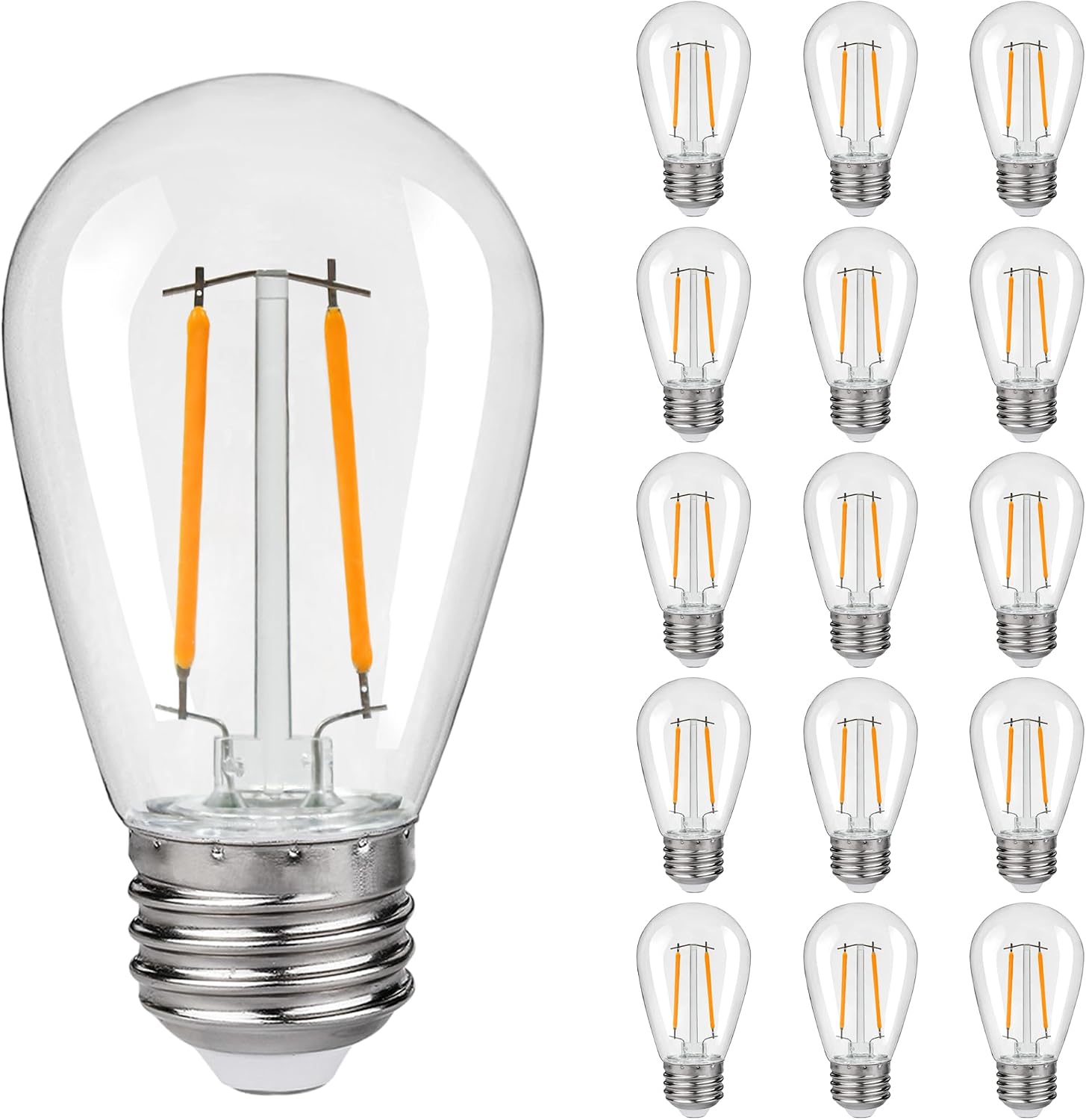 CEINBOTA S14 LED Bulb, 2W Equivalent to 25W Incandescent, E26 Base, 2700K Warm White, Shatterproof, Waterproof Outdoor String Light Replacement for Patio, Backyard, Garden, Commercial Grade, 15 Pack