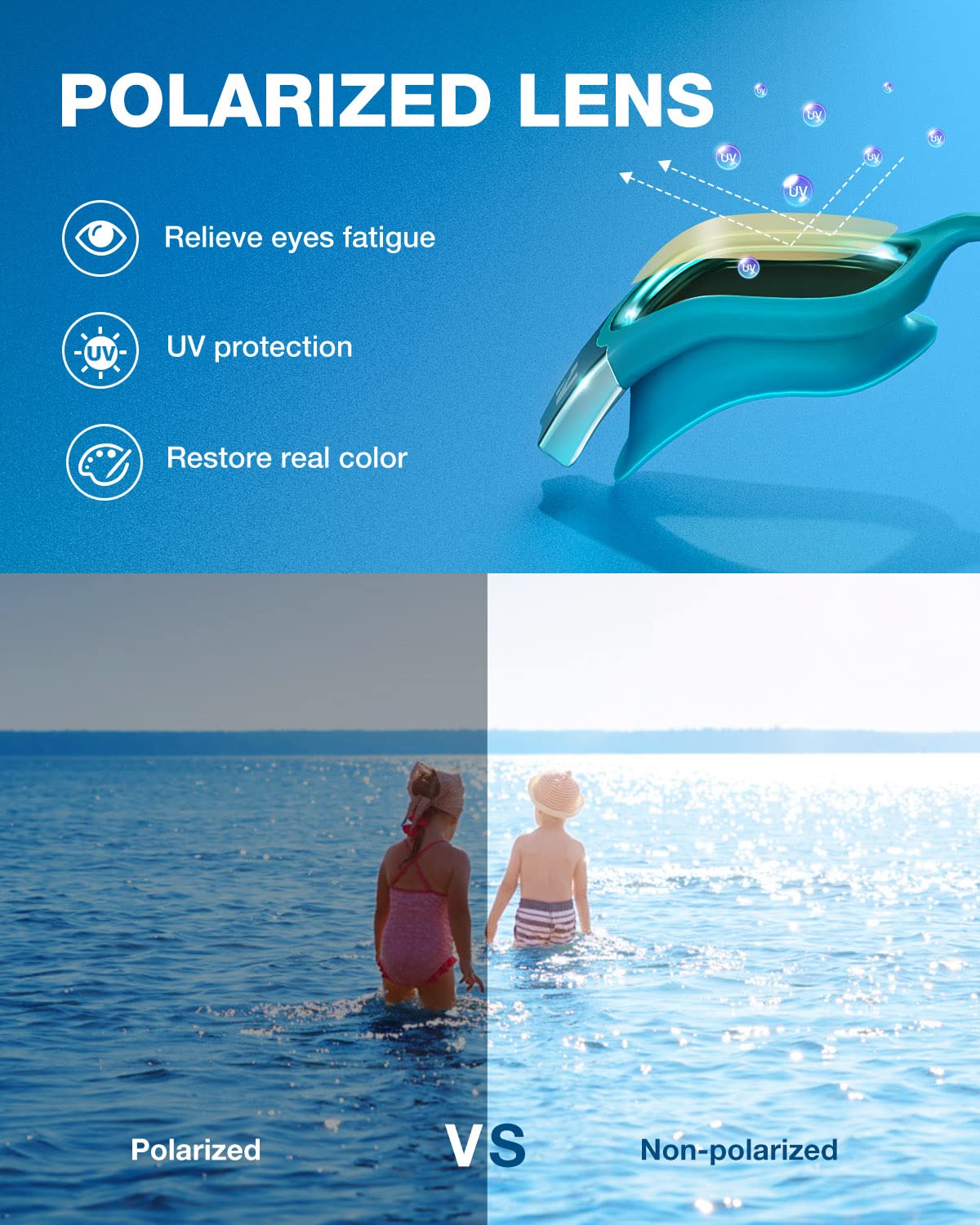 ZIONOR G1MINI Ultra Lunettes de natation polarisées confortables pour enfants - Anti-buée - Protection UV - Pour filles et garçons (années 3 à 14)
