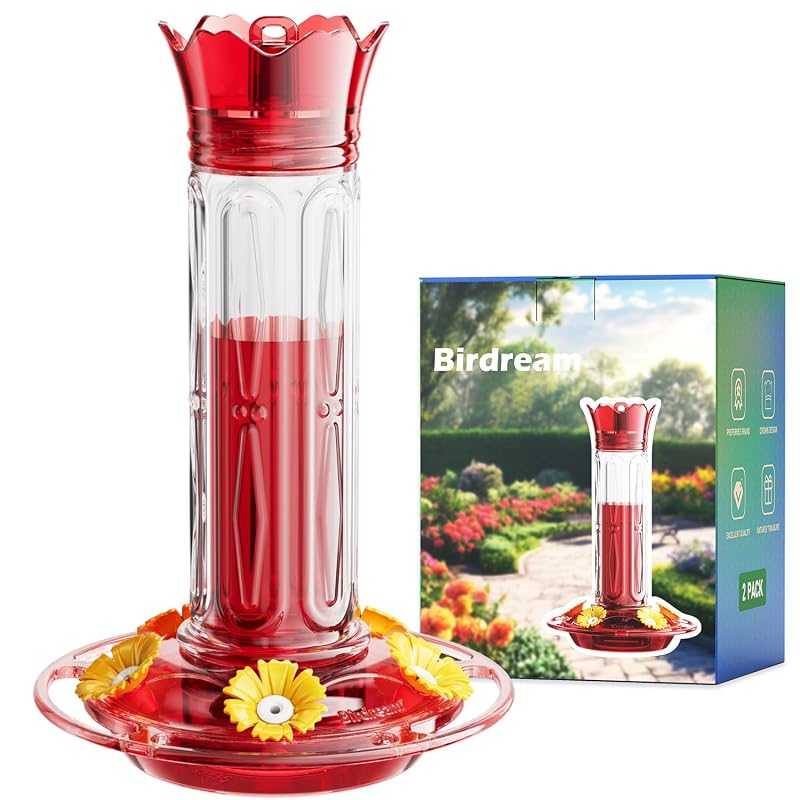 Comedouro para beija-flores de plástico com 5 portas e reservatório antiformigas Birdream, Red, 300 mL, Pacote com 1