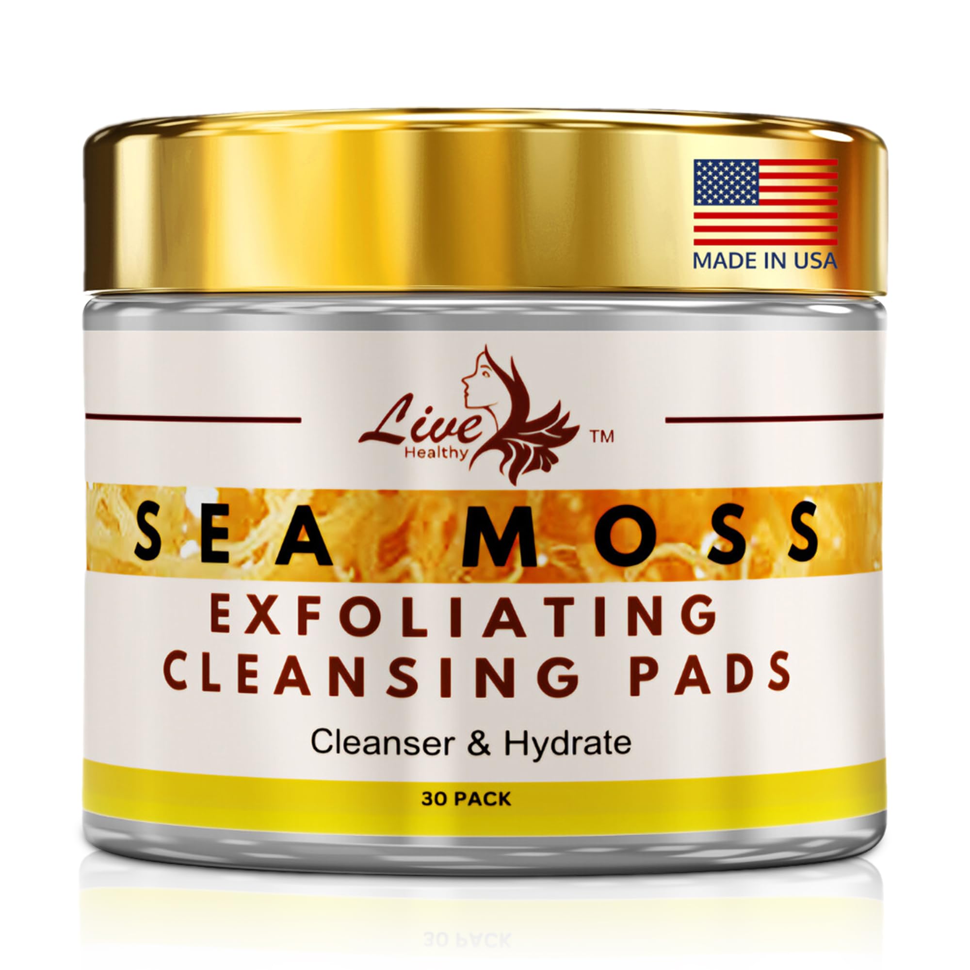 Live Healthy The Original Sea Moss Cleansing Pads - Natural, Gentle, Face Cleanser, Daily Facial Radiance with Vitamin A & E - Moisturizer & Hydrating, Face Peel, Toner Pads - Made in USA | 30 Pack