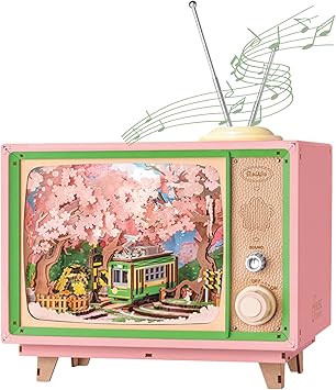 Rolife 3D Wooden Puzzles for Adults DIY Book Nook Kit 16" Japanese Cherry Blossom Music Box Toy Building Set Home Decor Gifts for Girls Boys Adults Sakura Dreamy Tour