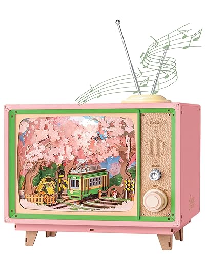 Rolife 3D Wooden Puzzles for Adults DIY Book Nook Kit 16" Japanese Cherry Blossom Music Box Toy Building Set Home Decor Gifts for Girls Boys Adults (Sakura Dreamy Tour)