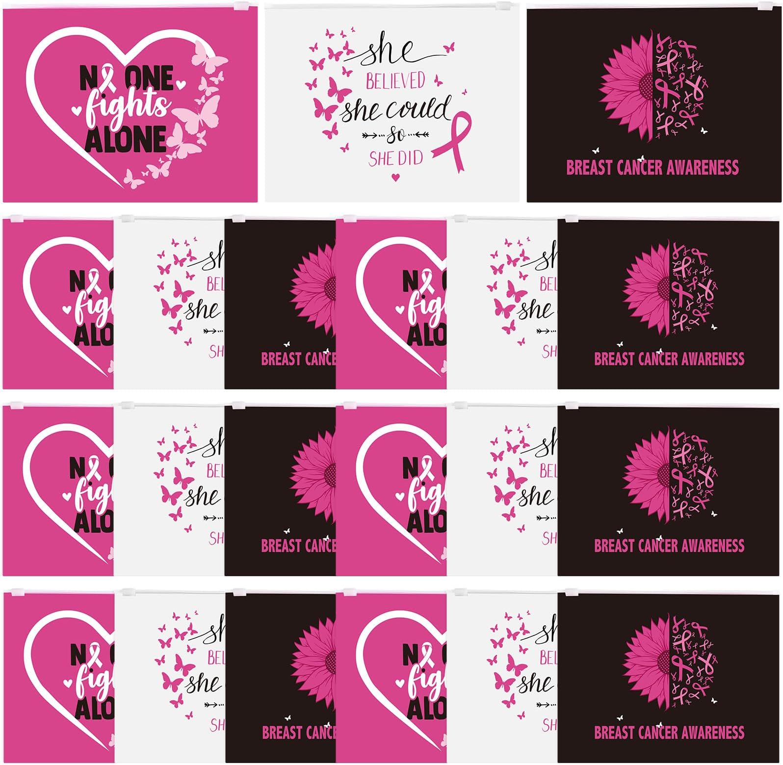 Kajaia 120 Pcs Breast Cancer Awareness Makeup Bag Women Cancer Support Cosmetic Zipper Pouches She Believed She Could Pink Ribbon EVA Travel Toiletry Bag for Women Breast Cancer Survivo Party Favors