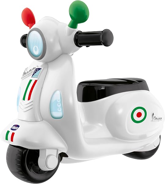 Chicco Vespa per Bambini Primavera Bianca, Moto Giocattolo Cavalcabile con Pannello Elettronico, Luci e Suoni, Ruote di Supporto Rimuovibili, Max 25 Kg, Giochi per Bambini 1-3 Anni - 1