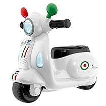 Chicco Vespa per Bambini Primavera Bianca, Moto Giocattolo Cavalcabile con Pannello Elettronico, Luci e Suoni, Ruote di Supporto Rimuovibili, Max 25 Kg, Giochi per Bambini 1-3 Anni