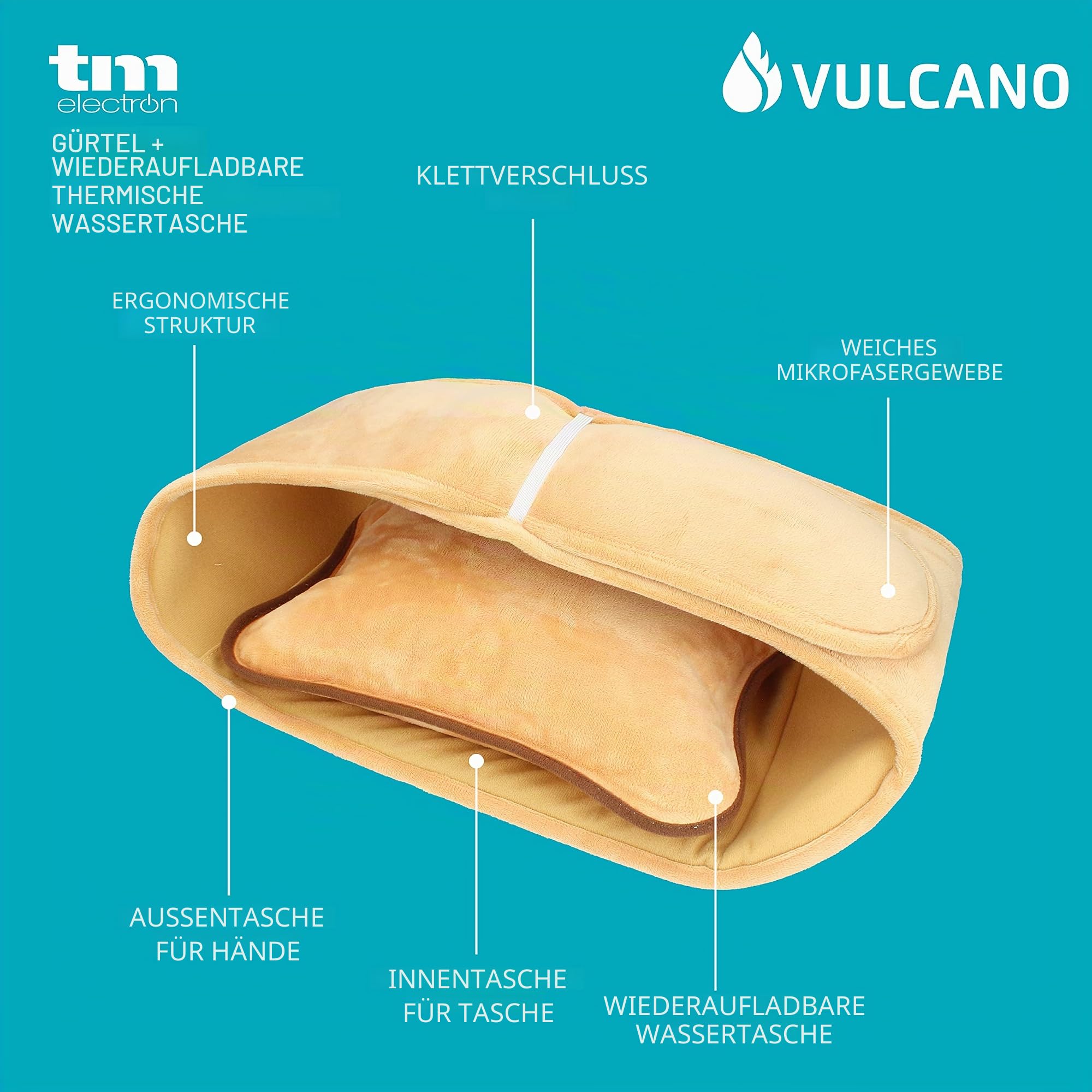 TM Electron VULCANO Verstellbarer Gürtel mit Thermo-Wassertasche, wiederaufladbar in 15 Minuten für 2 Stunden Tragezeit, weiche Mikrofaser-Beschichtung zur Linderung von Muskelbeschwerden