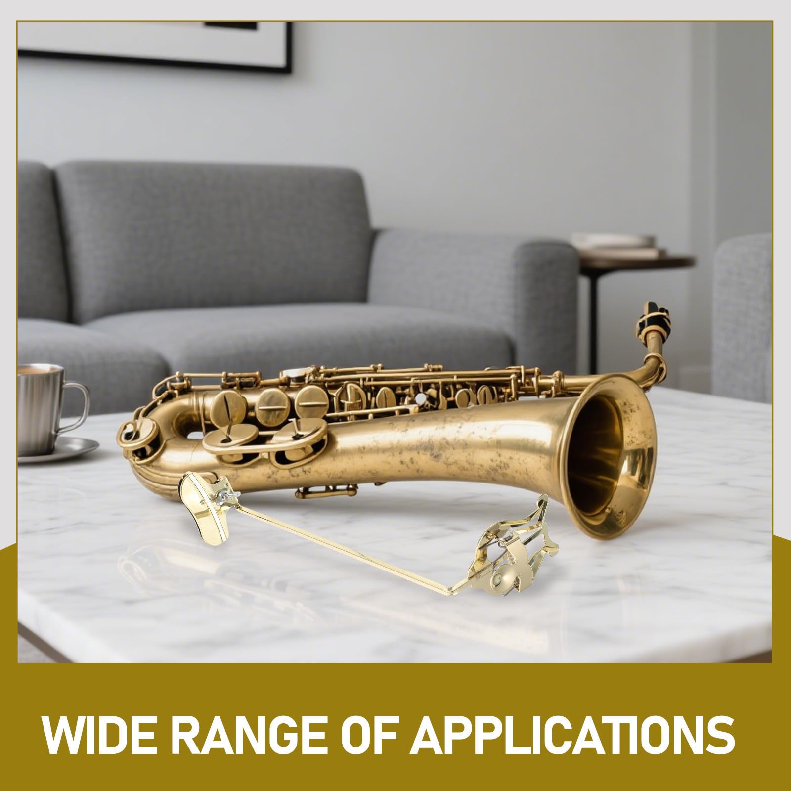 Genérico Clip de Partitura Portátil con Sujeción Adaptable para Saxofón Soprano y Alto, Accesorio Metálico Dorado Adecuado para Banda de Marcha al Aire Libre