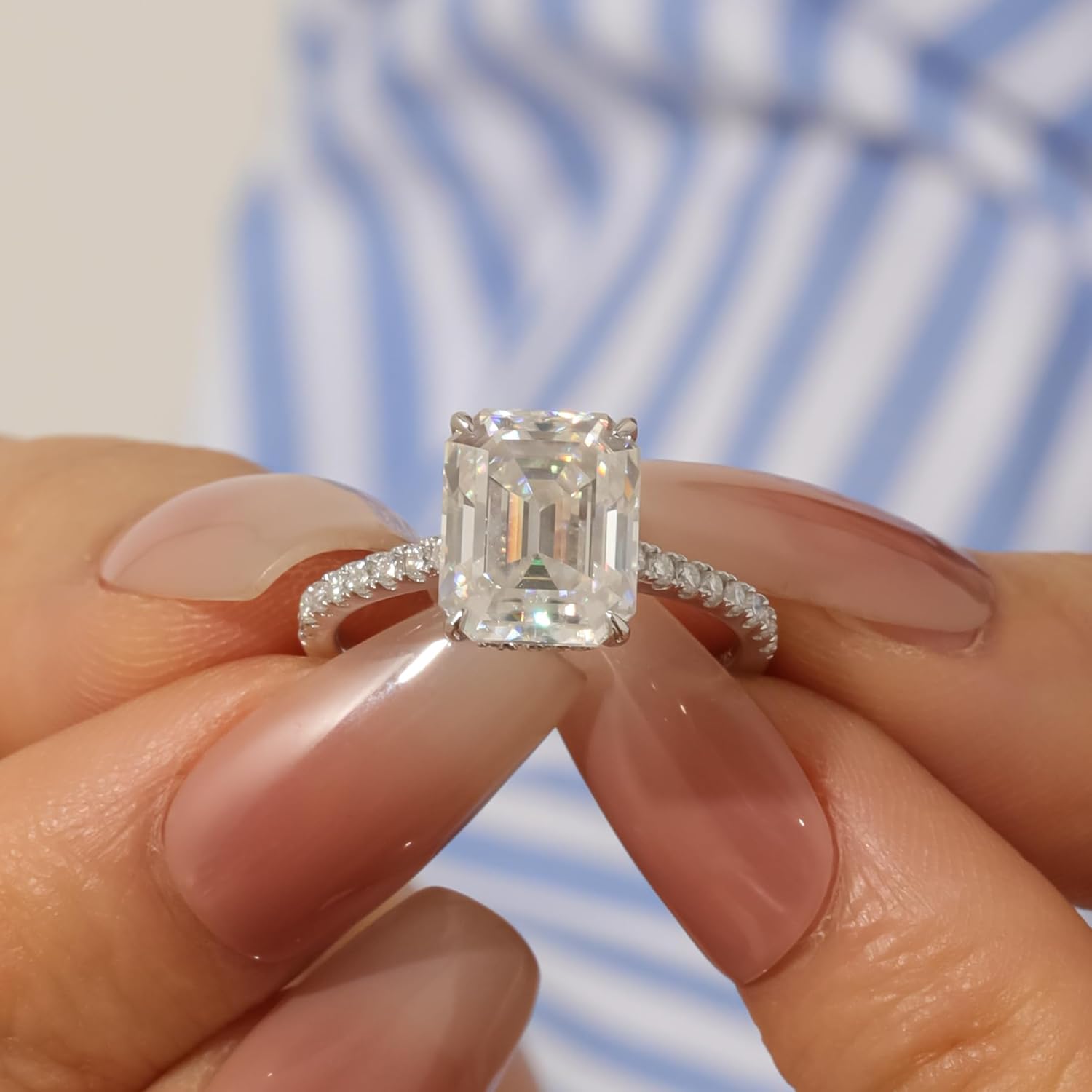 Gem's Beauty Radiant Cut Engagement Rings for Women – 4 Carat D Color VVS1 Moissanite Wedding Ring in 925 Silver Moissanite Rings for Women Premium Promise Ring Gift