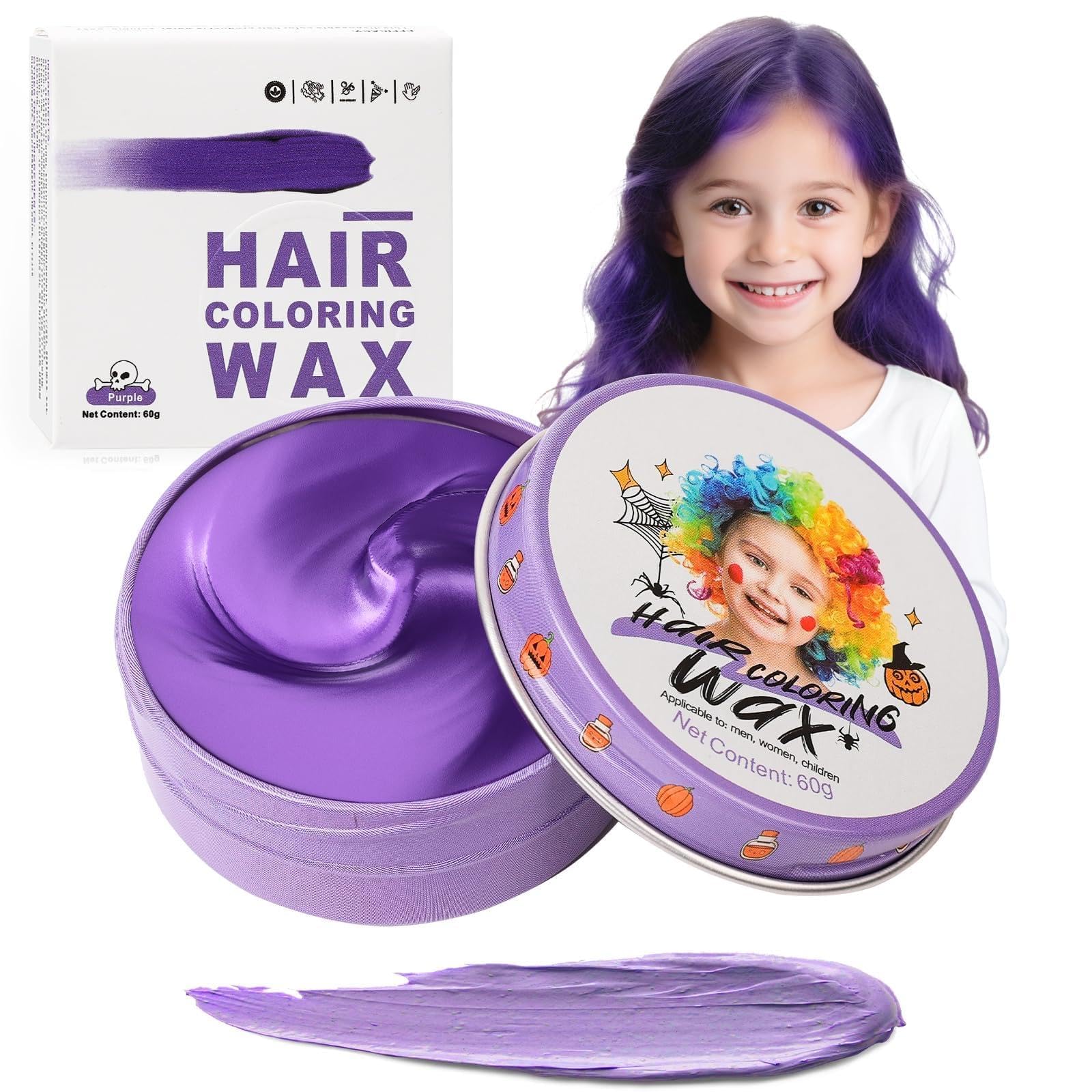 Tinte temporal púrpura para niños, tinte instantáneo violeta, para mujeres, hombres, color púrpura, pomada de peinado, para niñas, color crema, cera para fiestas, cosplay, Halloween