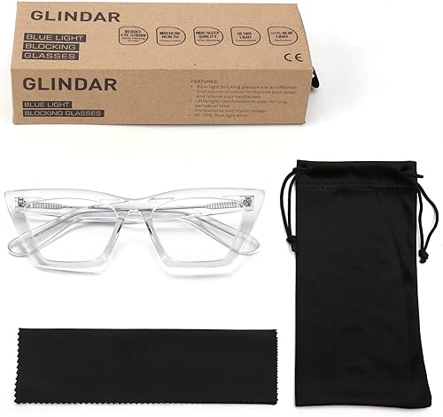Miniatura 7 de GLINDAR Gafas de bloqueo de luz azul ojo de gato, gafas vintage estrechas cuadradas para computadora con marco de acetato transparente