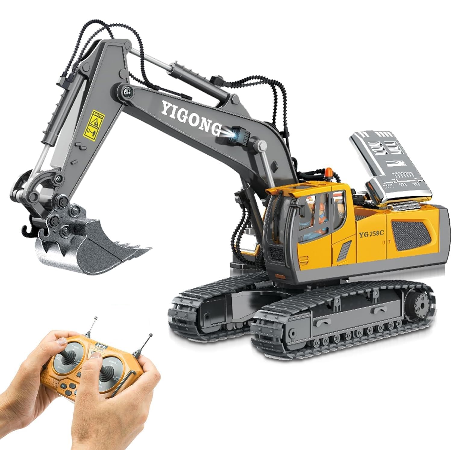 Remote Control Excavator Toy 11 Channel RC Excavator Truck Toys 1/20 Scale 2.4Ghz Construction Vehicles with Metal Shovel 680° Rotation Lights and Sounds for Kids-Multicolor.