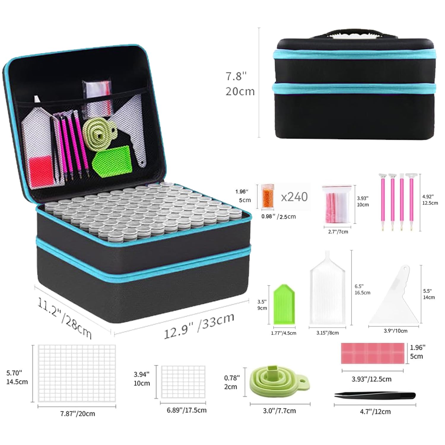 Borsa Portatile DIY per Diamond Painting in Blu con 240 Flaconi Organizzati - Scatola di Immagazzinaggio per Diamond Painting Accessori
