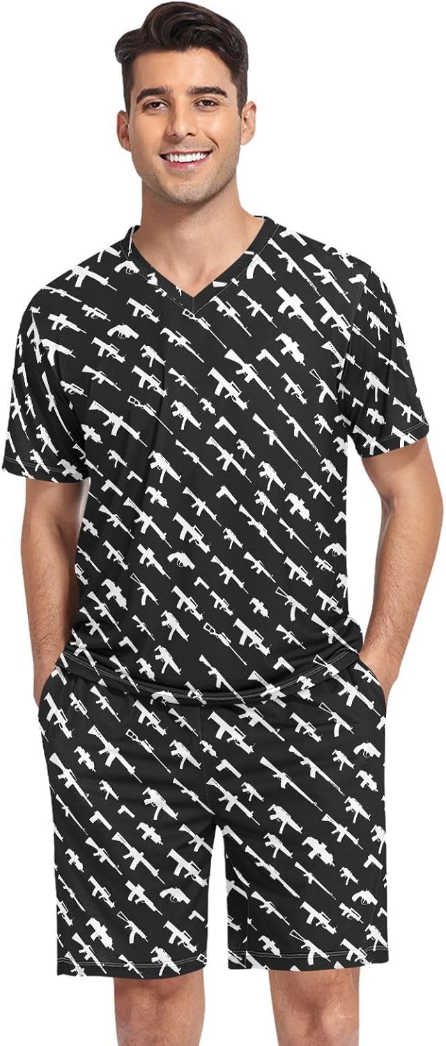 JUDIAN Men's Summer Pajama Set 2-Piece Short Sleeve & Shorts, Elastic Waistband for Lounge & Nightwear S