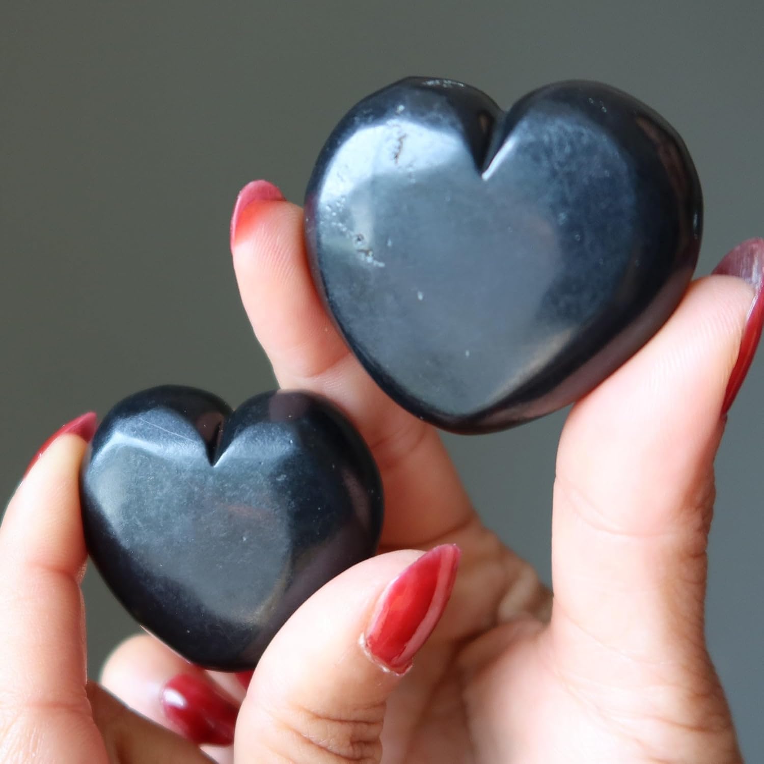 Satin Crystals Shungite Heart Black Stone Protection 1.75-2.0 inch