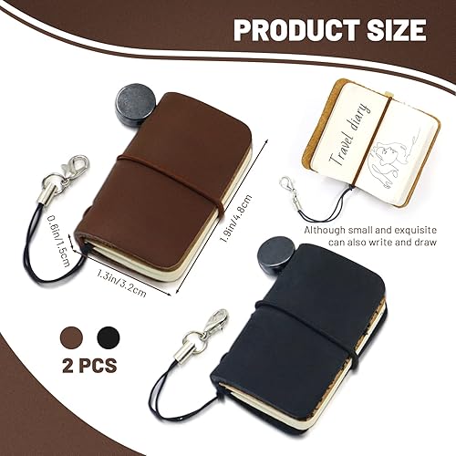 Miniatura 2 de Yitexin Pack of 2 Miniature Travelers Notebook 4.8x3.2cm(1.9x1.3), Handmade Tiny Leather Travels Notebook, Vintage Mini Notebook Diary Journal,