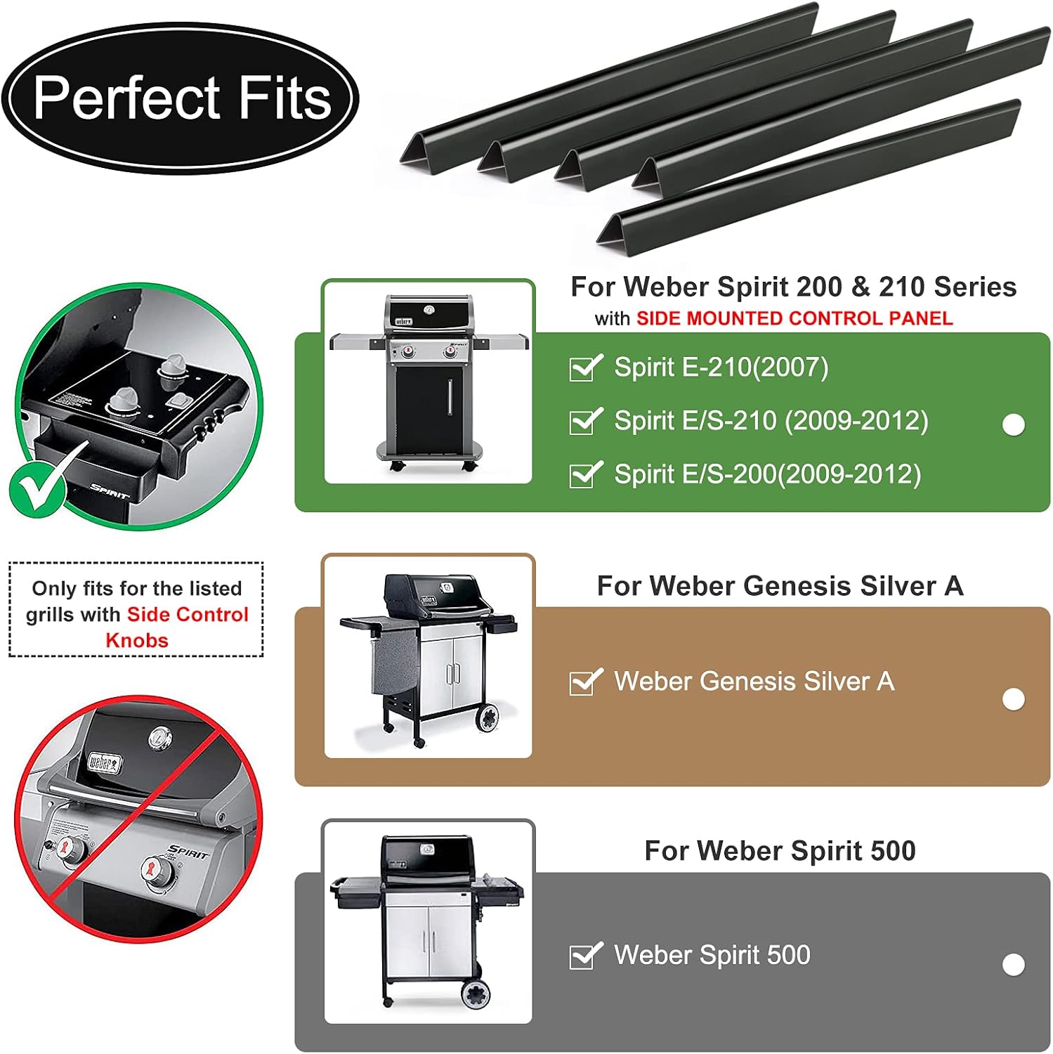 Criditpid Replacement Part Kit for Weber Spirit 200 Series, Spirit E210, S210, E200, S200, Spirit 500, Genesis Silver A with Side Control, 7535 7534 21.5'' Grill Flavorizer Bars with 7507 Burner Tube