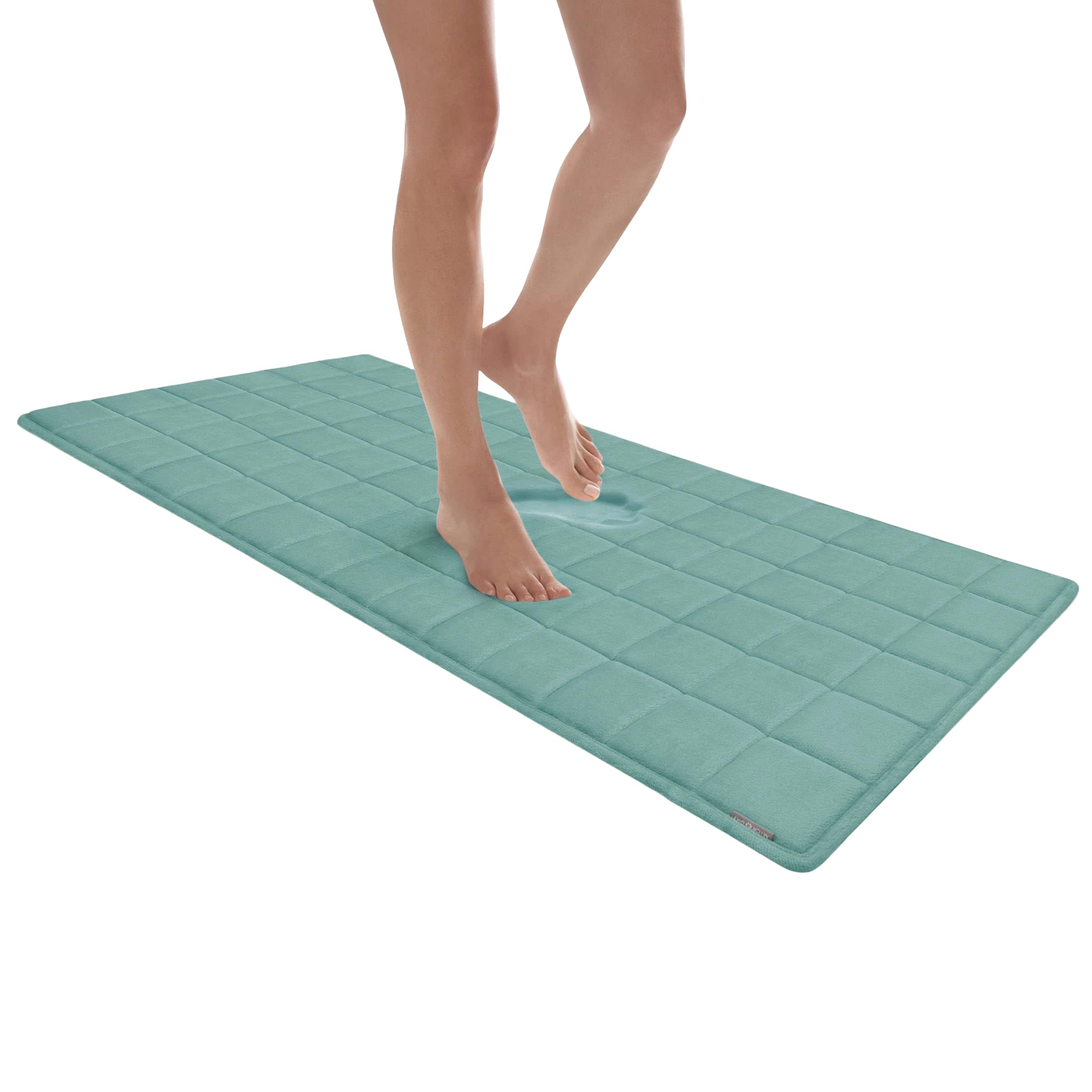 MICRODRY - Luxurious Square-Embroidered Memory Foam Bathroom Rug, Charcoal-Infused Bath Rug with Skid-Resistant Base, Absorbent Kitchen, Room &